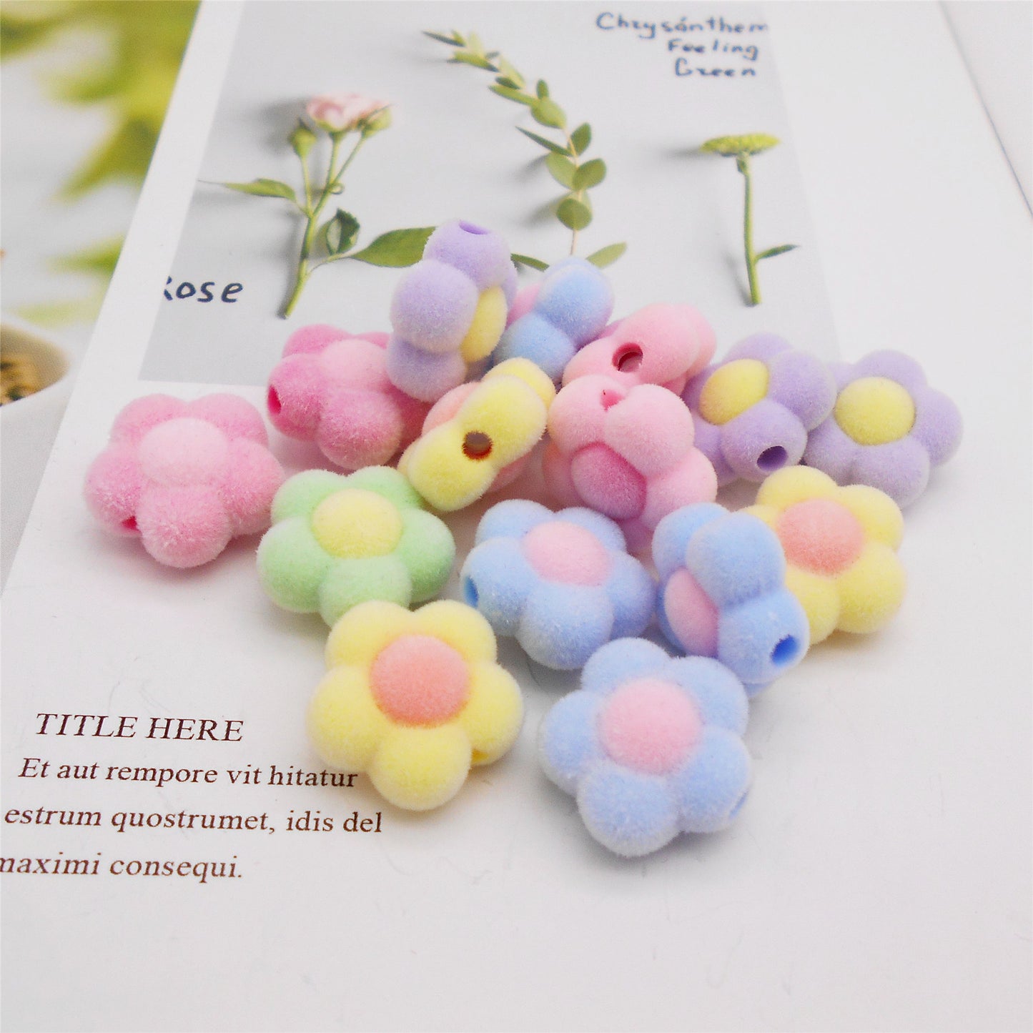 10 Pieces Mixed Flower Beads Set - 16mm Acrylic Floral Spacer Beads Flocked Jewelry Making Beads for Bracelet Necklace Making DIY Crafts Phone Chain Decor