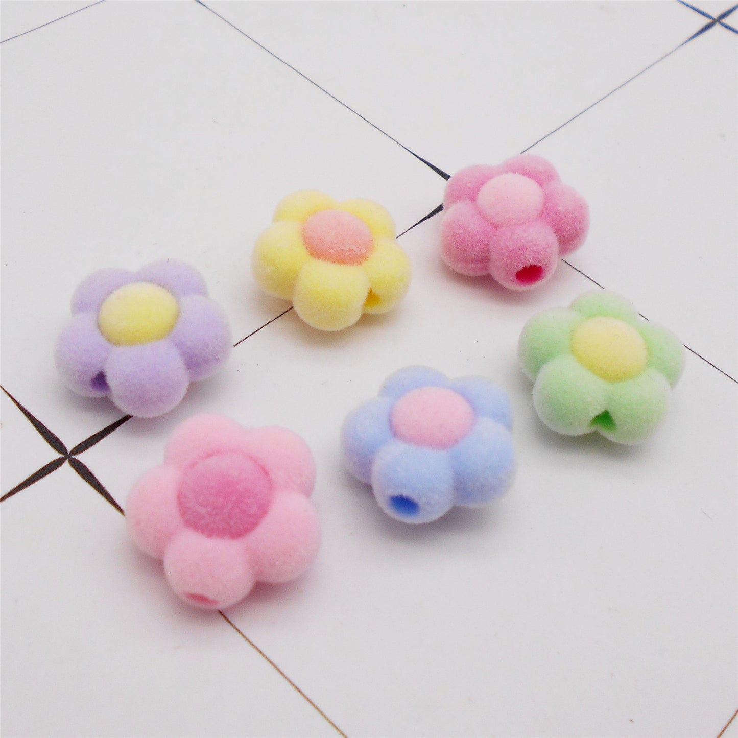 10 Pieces Mixed Flower Beads Set - 16mm Acrylic Floral Spacer Beads Flocked Jewelry Making Beads for Bracelet Necklace Making DIY Crafts Phone Chain Decor