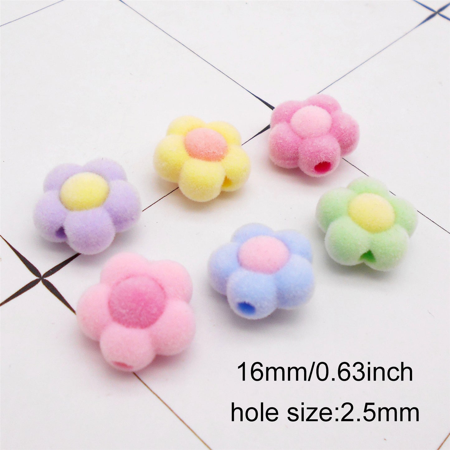 10 Pieces Mixed Flower Beads Set - 16mm Acrylic Floral Spacer Beads Flocked Jewelry Making Beads for Bracelet Necklace Making DIY Crafts Phone Chain Decor