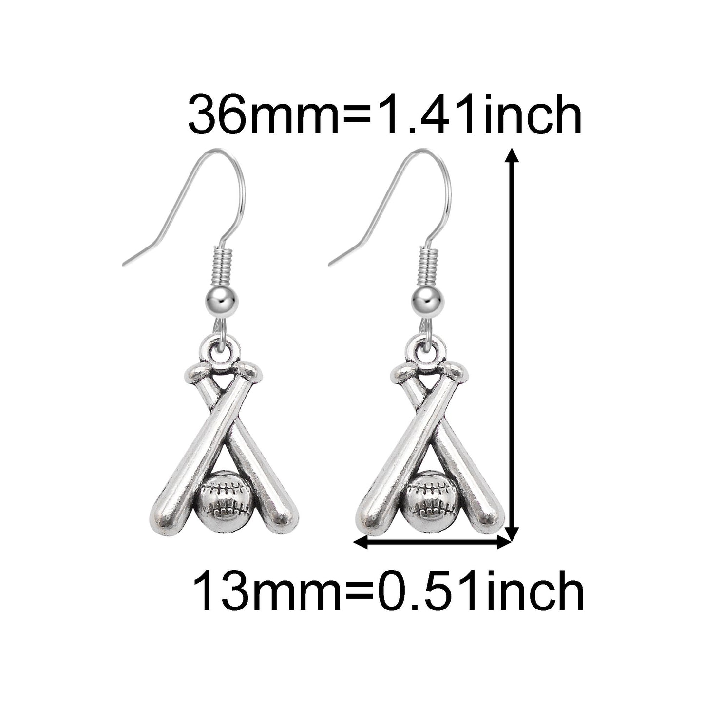 1 Piece Antique Silver Sport Ball Shaped Charm Earrings & Necklace, Metal Women Jewelry Set, Football Baseball Dangle Necklace Earrings Set Festival Gifts