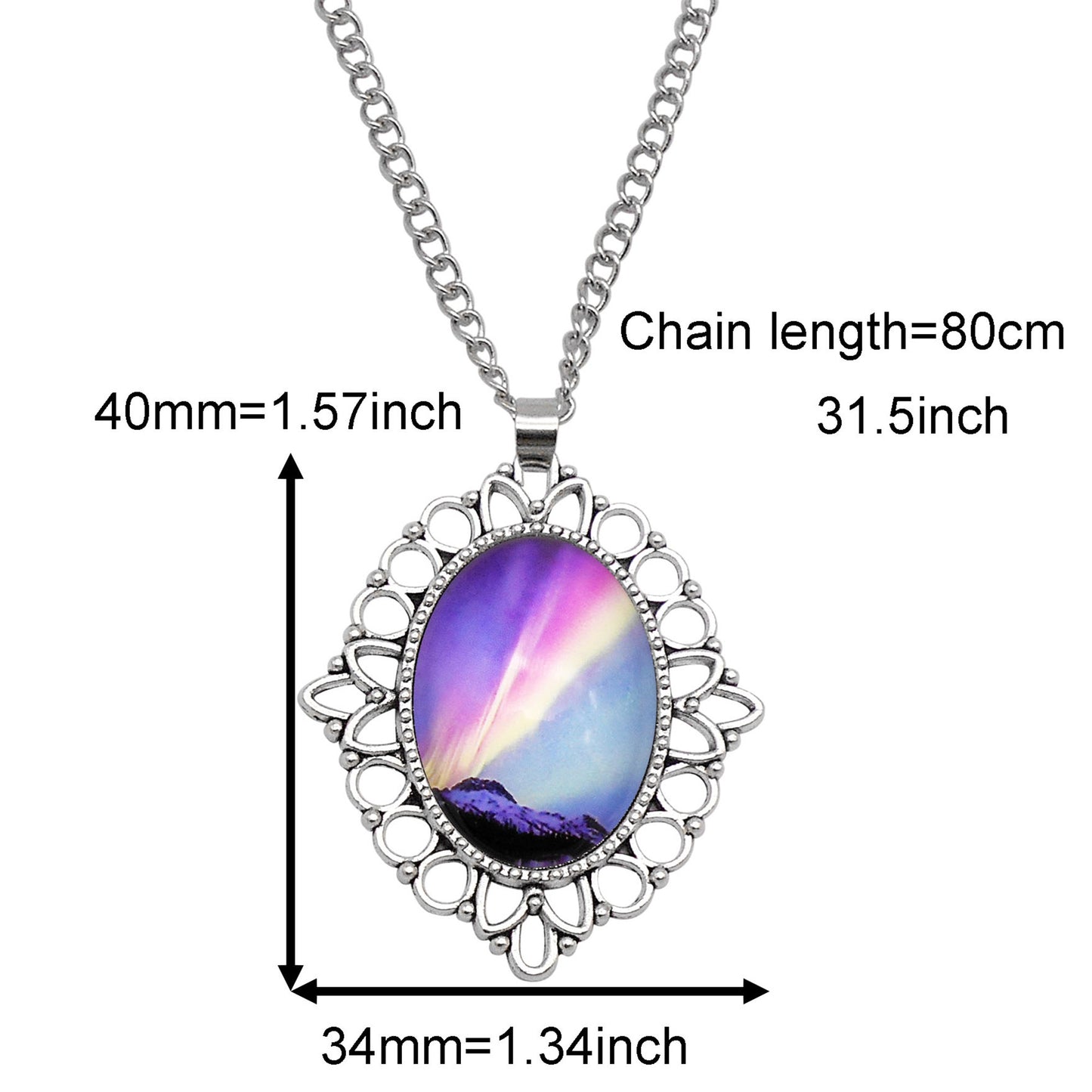 1 Piece Metal Bezel Pendant Necklace Setting Glass Aurora Cabochons Tray Necklace Handmade Time Gem Charm Jewelry Women Festival Necklace Gifts & Daily Wear