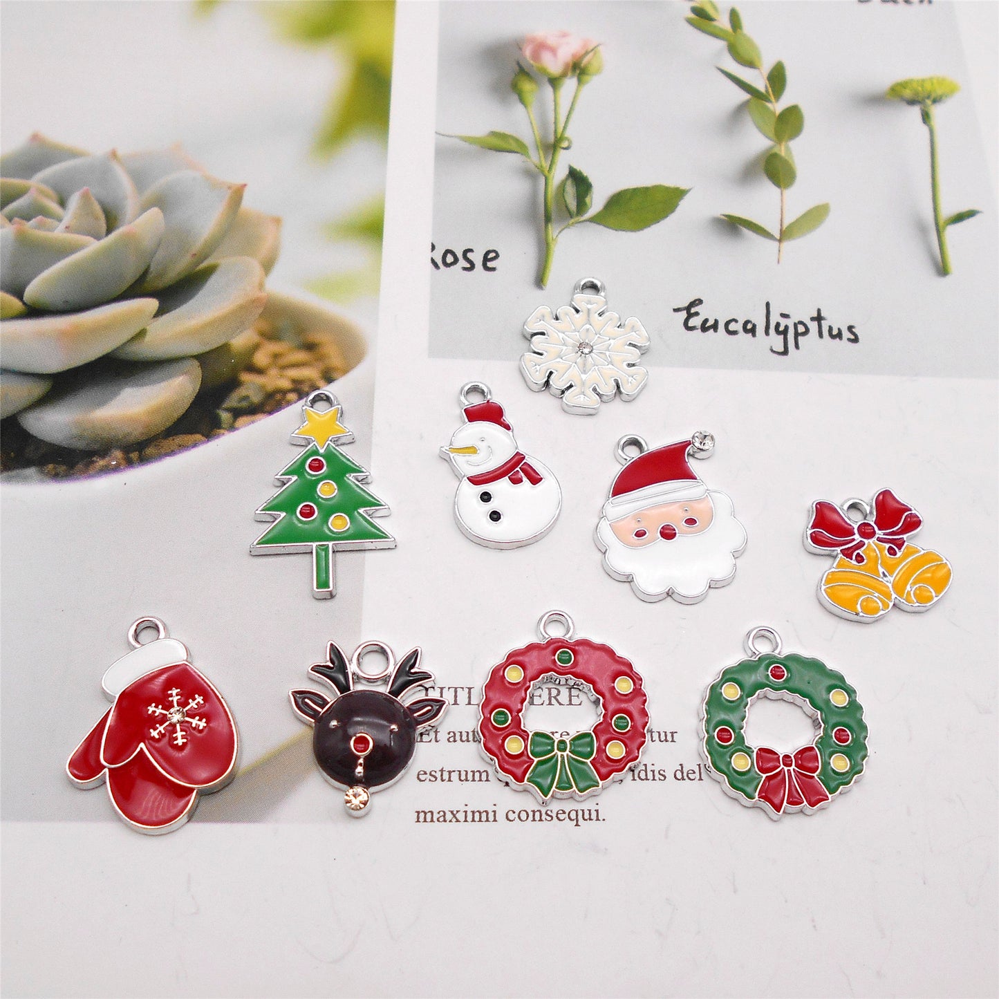 9Pcs Christmas Charms Pendants - Snowflake, Snowman, Bell, Elk - Metal Enamel DIY Jewelry Making Supplies for Necklace, Bracelet, Earrings, Crafts Decor