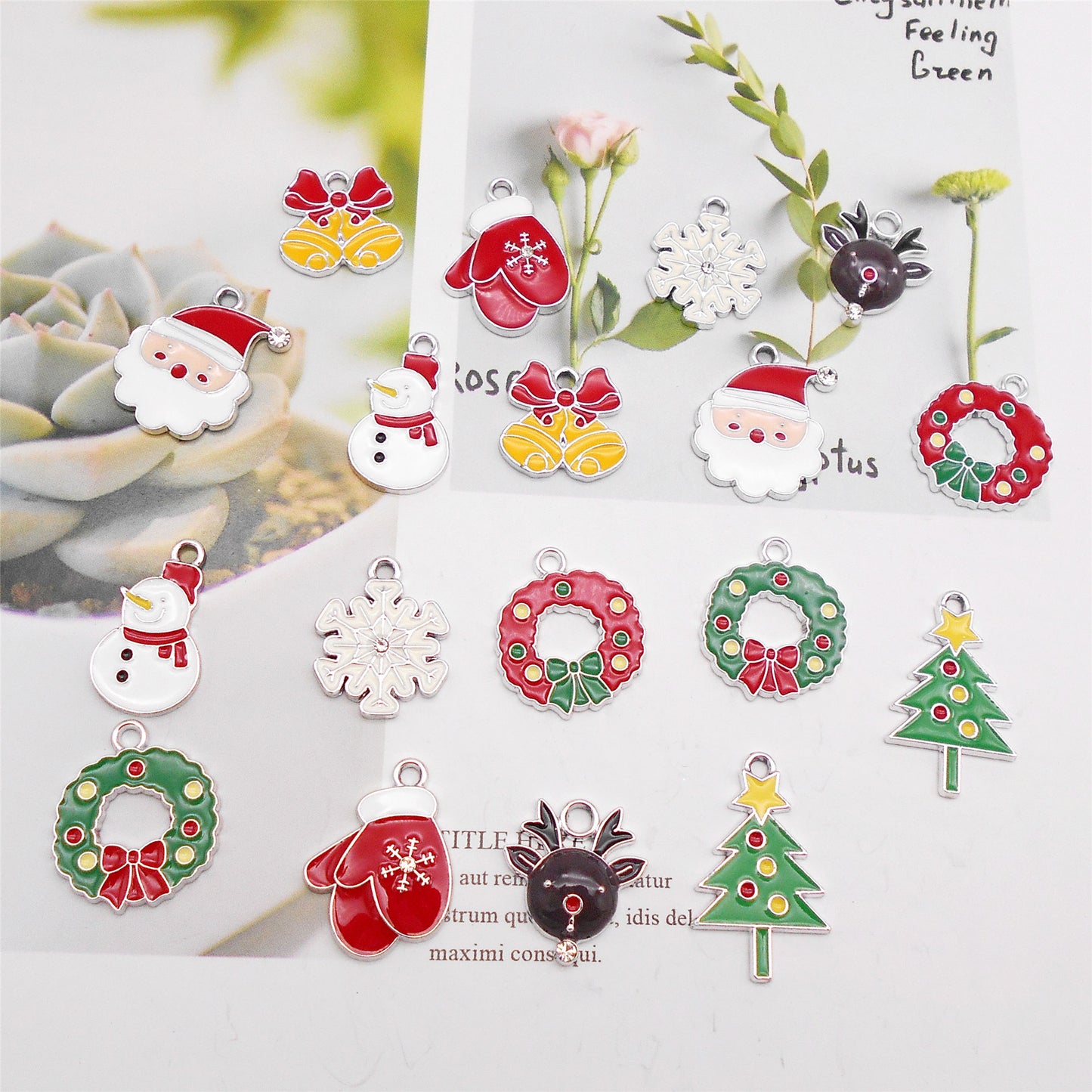 9Pcs Christmas Charms Pendants - Snowflake, Snowman, Bell, Elk - Metal Enamel DIY Jewelry Making Supplies for Necklace, Bracelet, Earrings, Crafts Decor