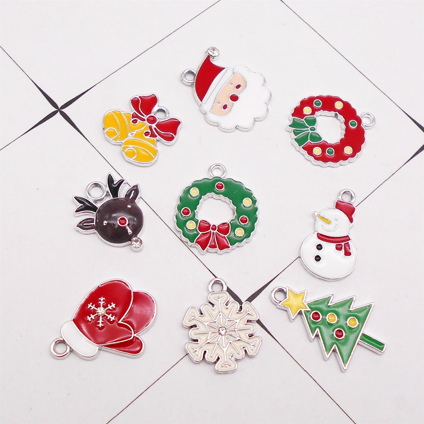 9Pcs Christmas Charms Pendants - Snowflake, Snowman, Bell, Elk - Metal Enamel DIY Jewelry Making Supplies for Necklace, Bracelet, Earrings, Crafts Decor