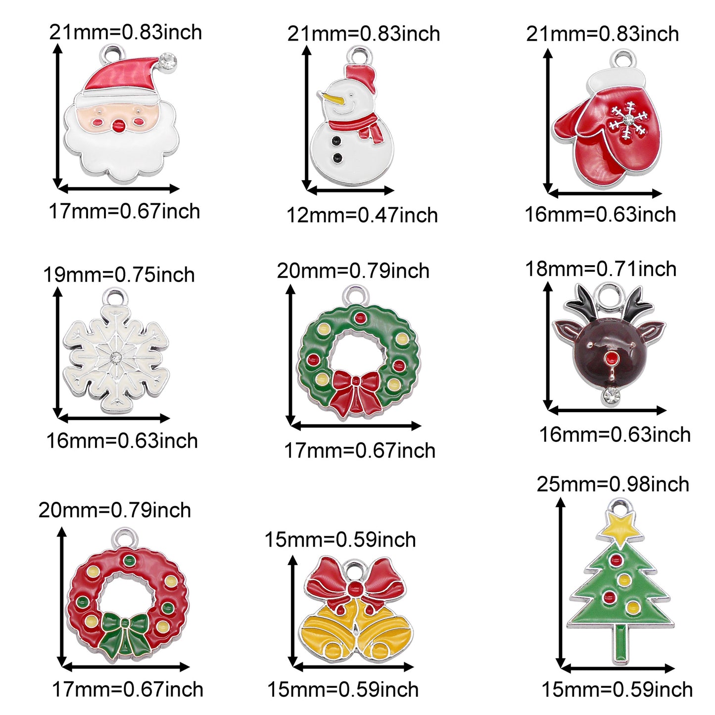 9Pcs Christmas Charms Pendants - Snowflake, Snowman, Bell, Elk - Metal Enamel DIY Jewelry Making Supplies for Necklace, Bracelet, Earrings, Crafts Decor