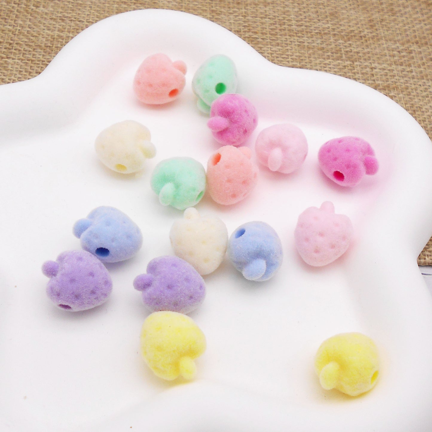 10pcs Mixed Color Flocked Strawberry Spacer Beads for DIY Jewelry Making - Acrylic 3D Fruit Beads for Necklace, Bracelet Craft Supplies