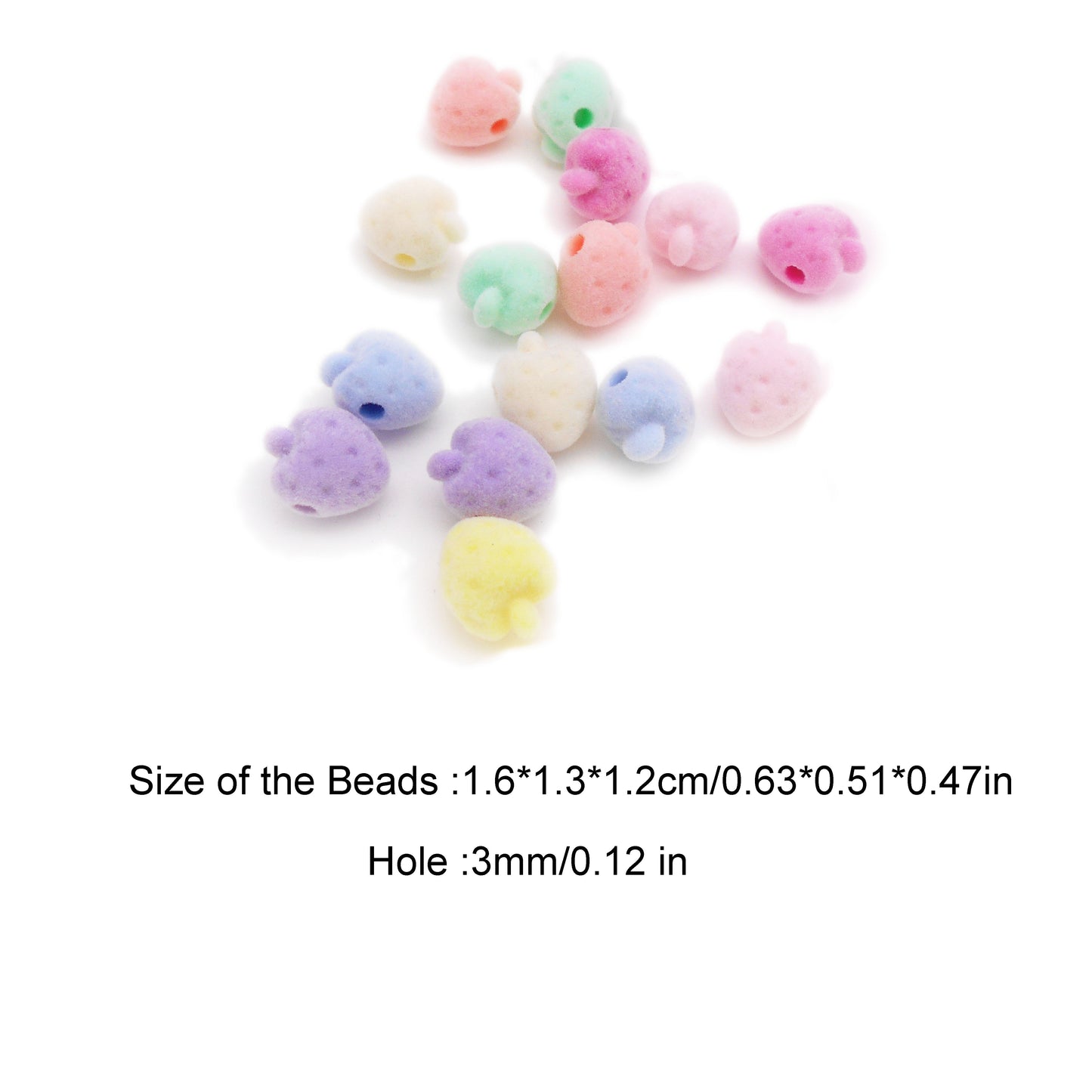 10pcs Mixed Color Flocked Strawberry Spacer Beads for DIY Jewelry Making - Acrylic 3D Fruit Beads for Necklace, Bracelet Craft Supplies
