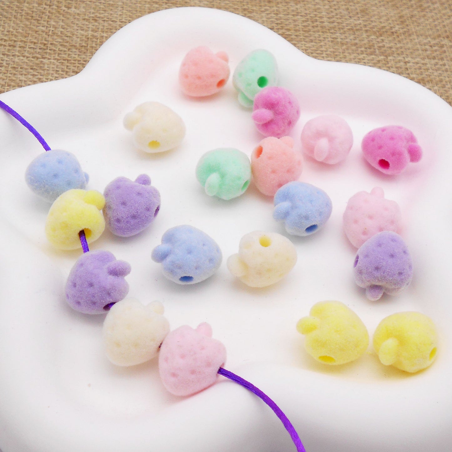 10pcs Mixed Color Flocked Strawberry Spacer Beads for DIY Jewelry Making - Acrylic 3D Fruit Beads for Necklace, Bracelet Craft Supplies