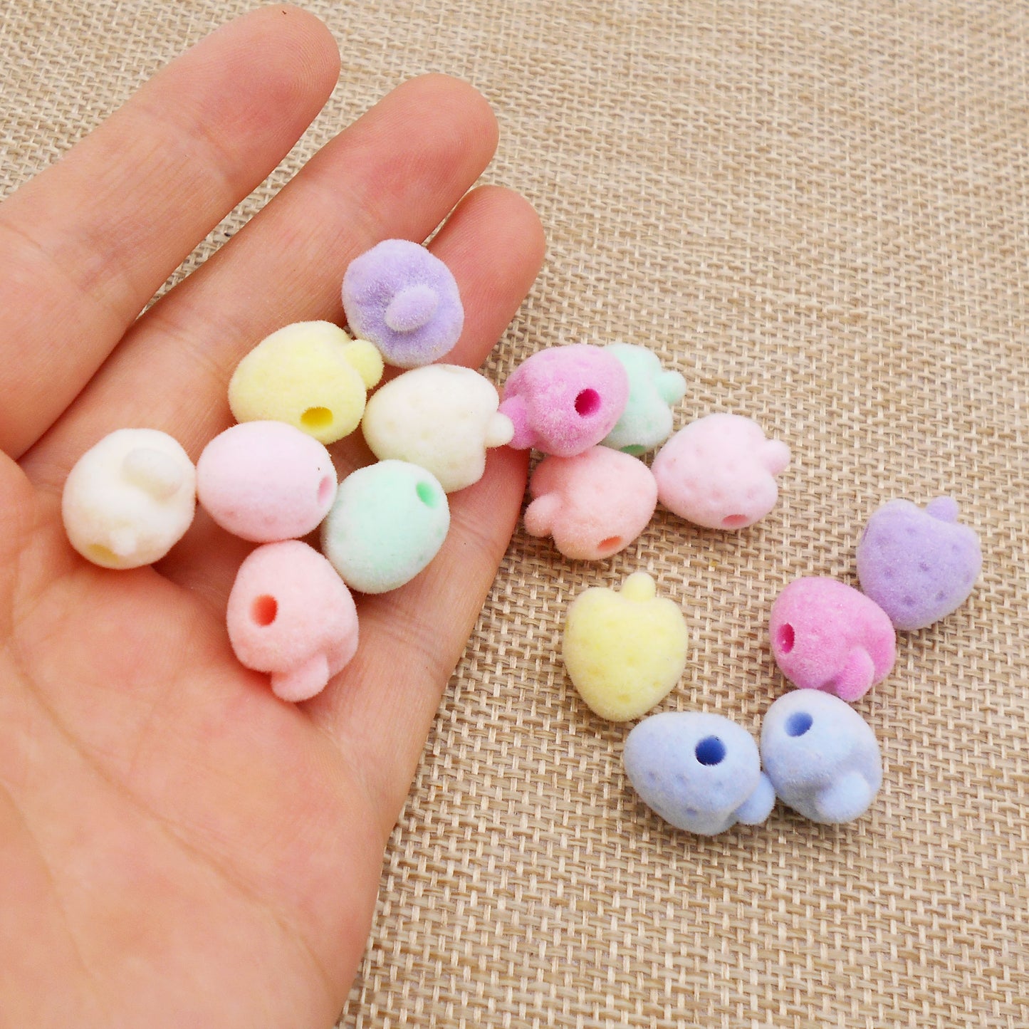 10pcs Mixed Color Flocked Strawberry Spacer Beads for DIY Jewelry Making - Acrylic 3D Fruit Beads for Necklace, Bracelet Craft Supplies