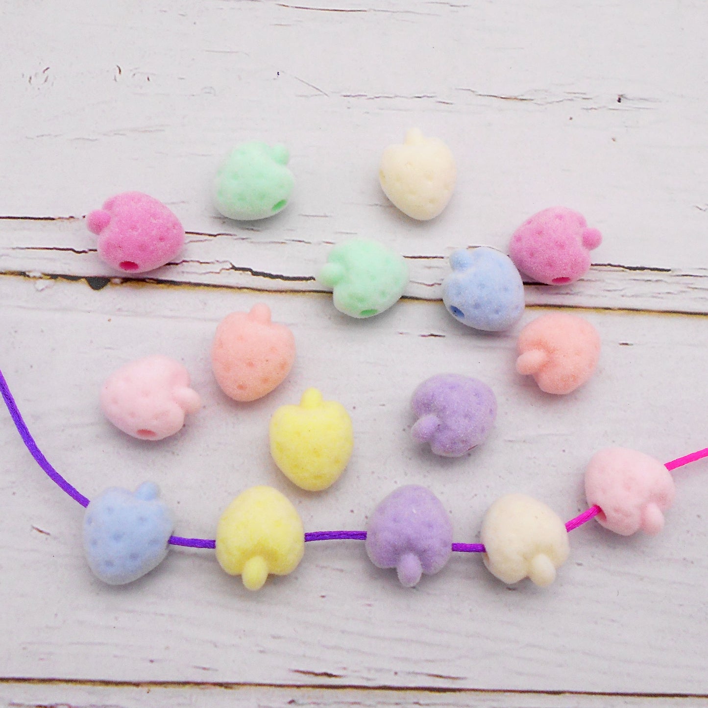 10pcs Mixed Color Flocked Strawberry Spacer Beads for DIY Jewelry Making - Acrylic 3D Fruit Beads for Necklace, Bracelet Craft Supplies