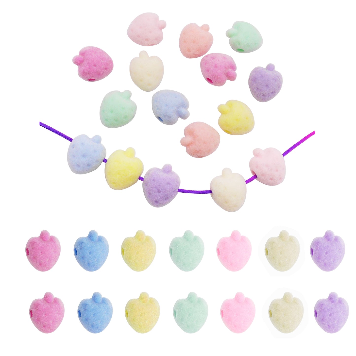 10pcs Mixed Color Flocked Strawberry Spacer Beads for DIY Jewelry Making - Acrylic 3D Fruit Beads for Necklace, Bracelet Craft Supplies