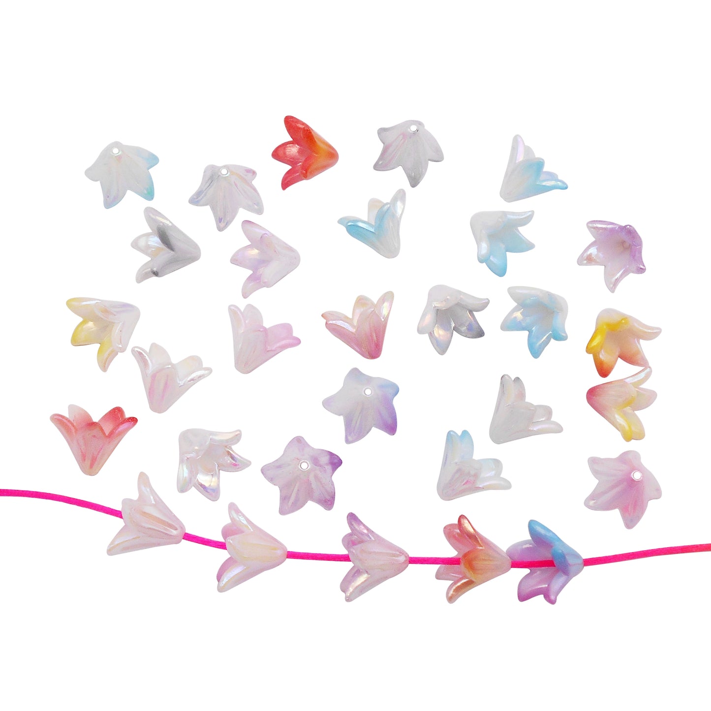 100Pcs Colorful Acrylic Flower Beads Cap DIY Jewelry Findings Bellflower Shaped Spacer Beads Charms Bracelets Supplies for Jewelry Making