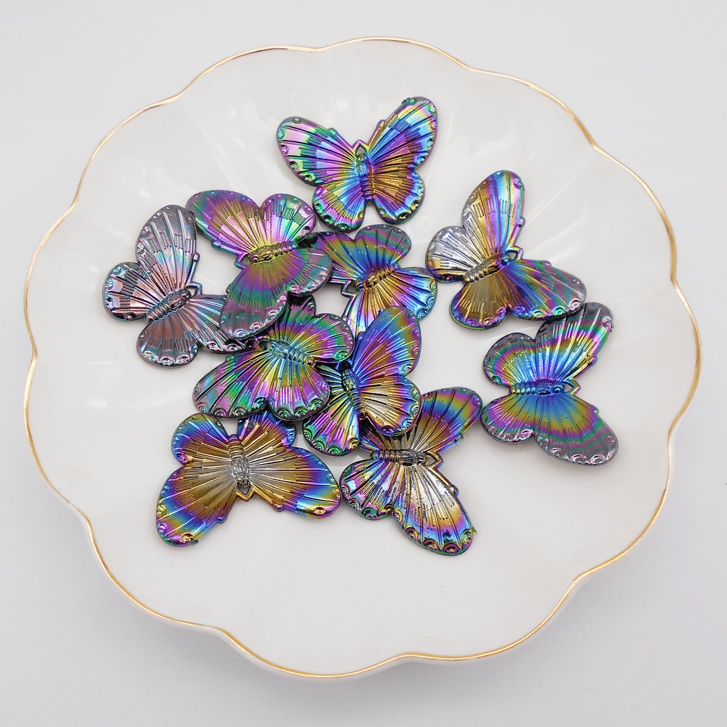 10PCS Rainbow-Plated Butterfly Charms | 41x30mm Black Plastic Dangle Pendants for DIY Jewelry Making Necklace Bracelet Craft Supplies