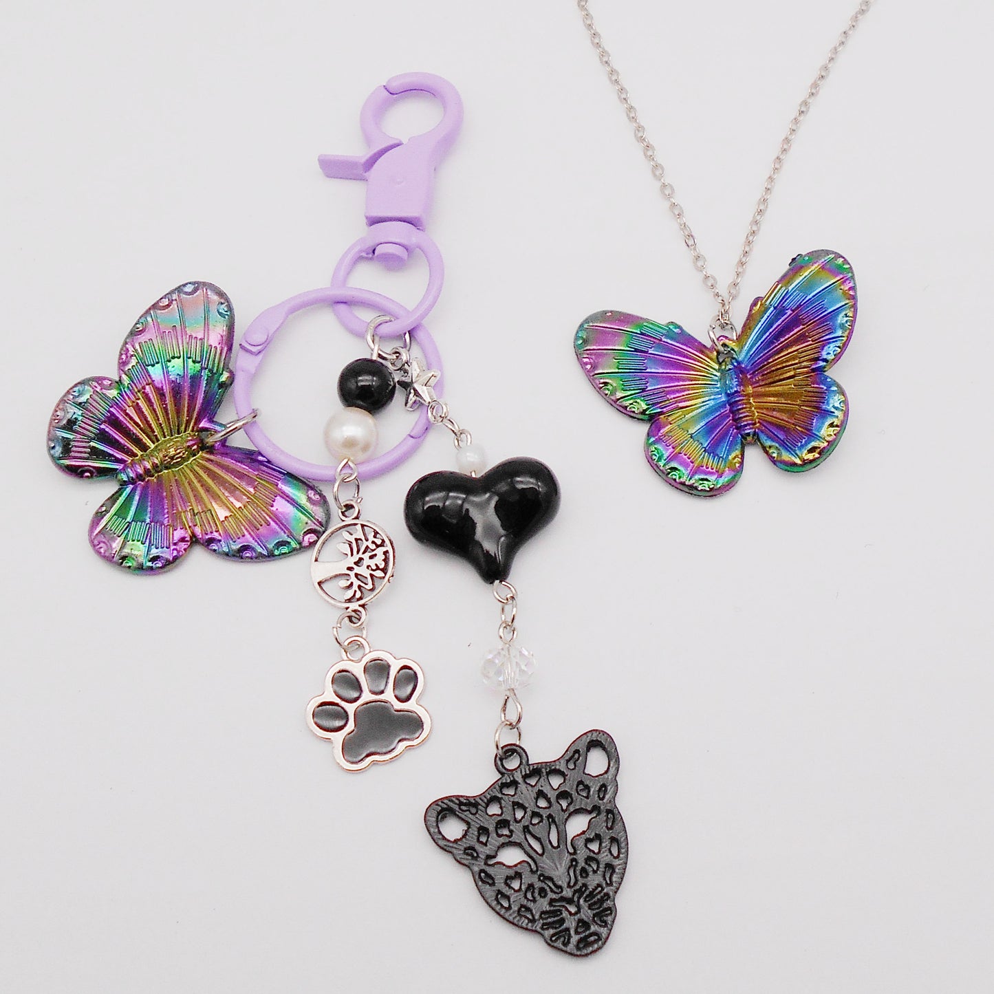 10PCS Rainbow-Plated Butterfly Charms | 41x30mm Black Plastic Dangle Pendants for DIY Jewelry Making Necklace Bracelet Craft Supplies