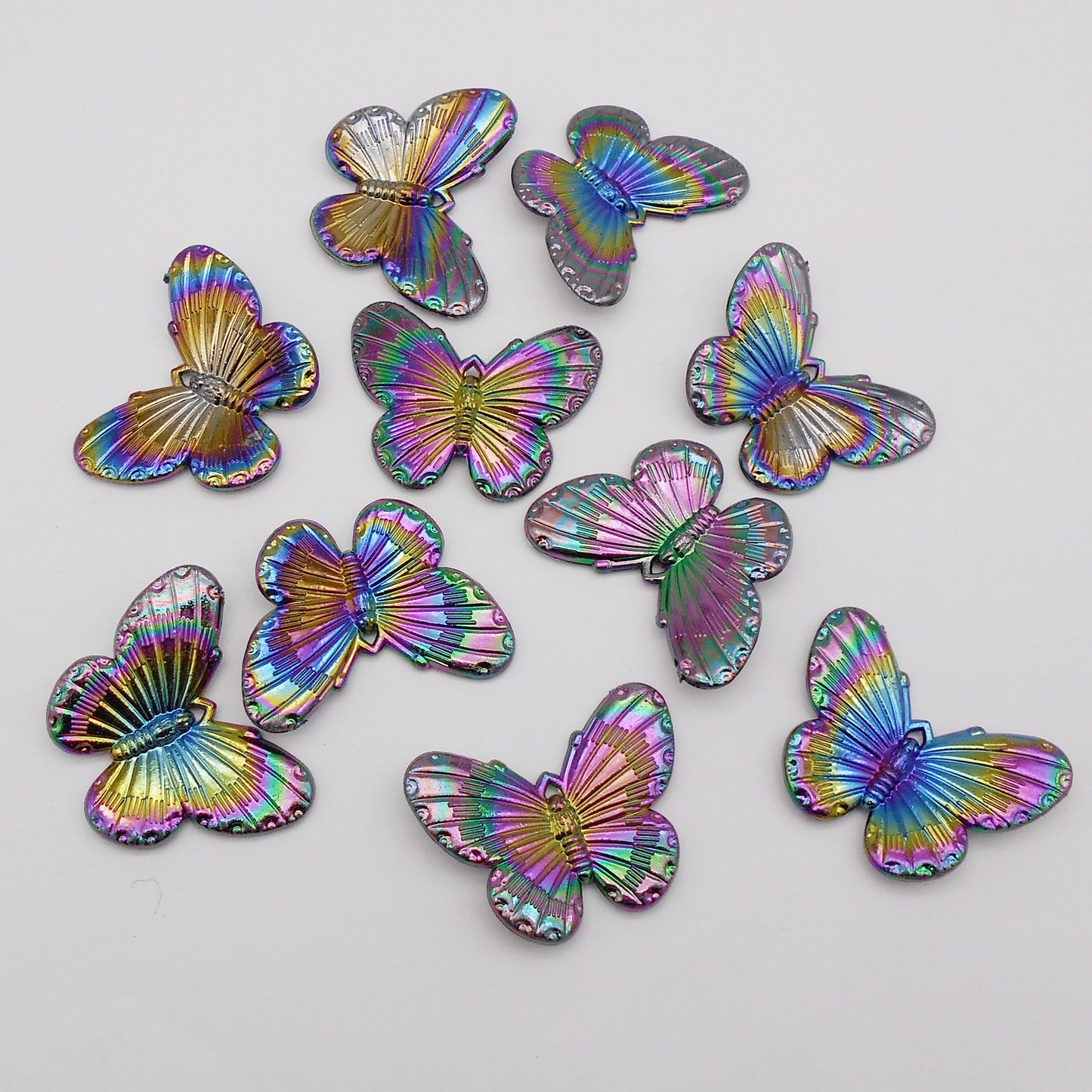 10PCS Rainbow-Plated Butterfly Charms | 41x30mm Black Plastic Dangle Pendants for DIY Jewelry Making Necklace Bracelet Craft Supplies