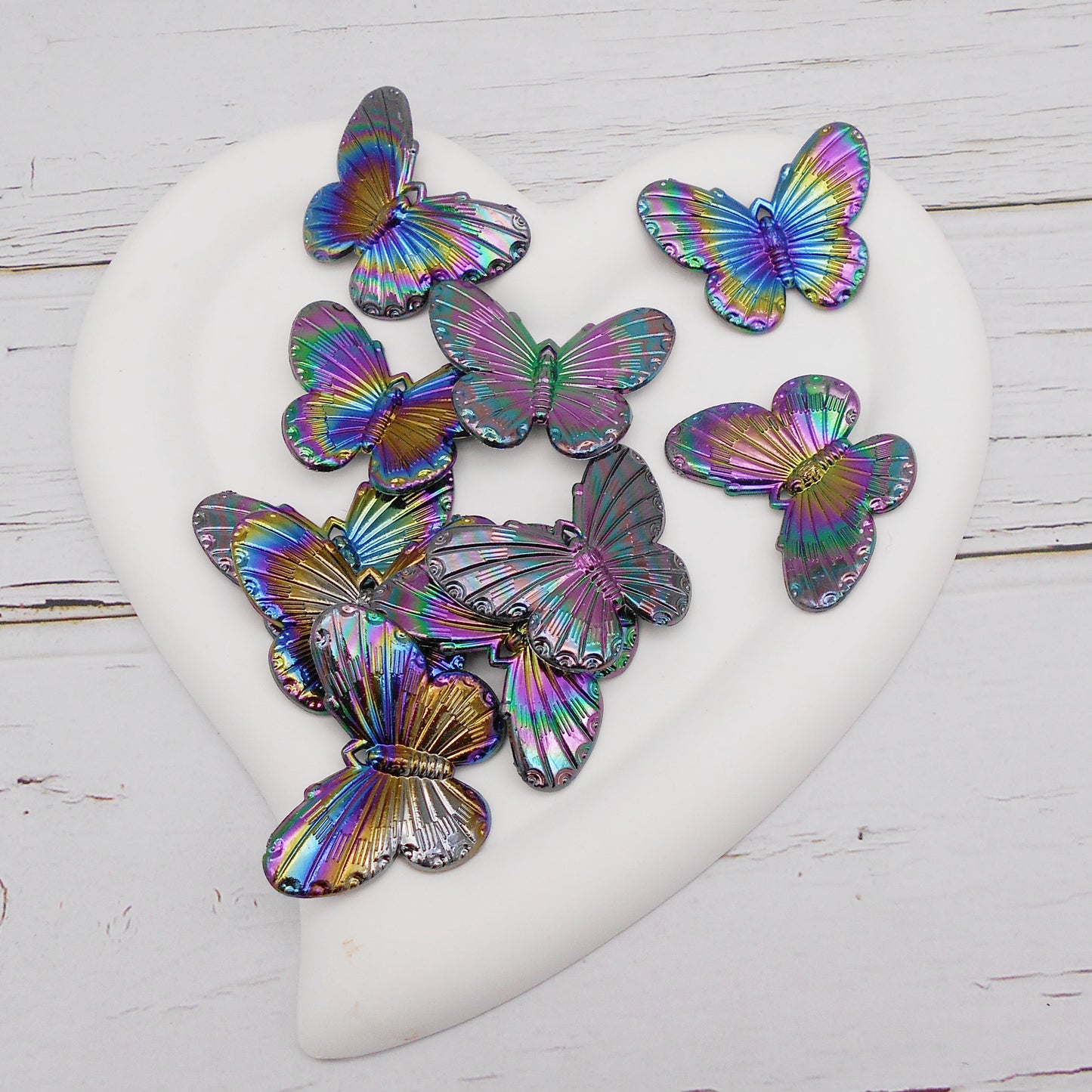 10PCS Rainbow-Plated Butterfly Charms | 41x30mm Black Plastic Dangle Pendants for DIY Jewelry Making Necklace Bracelet Craft Supplies