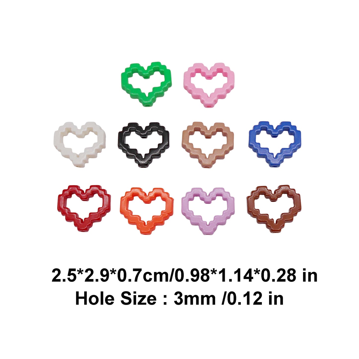 10Pcs Plastic Heart Beads Mosaic Designed Spacer Beads Necklace Bracelet Making Accessories DIY Crafts Supplies Phone Chain Tassel Decor