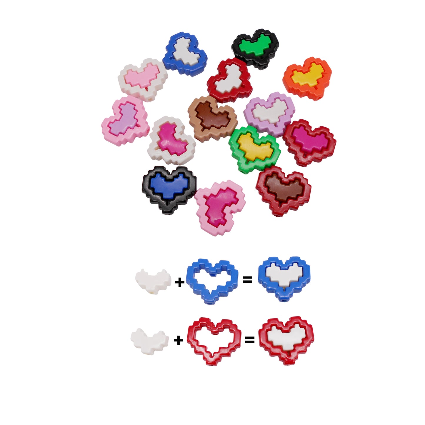 10Pcs Plastic Heart Beads Mosaic Designed Spacer Beads Necklace Bracelet Making Accessories DIY Crafts Supplies Phone Chain Tassel Decor