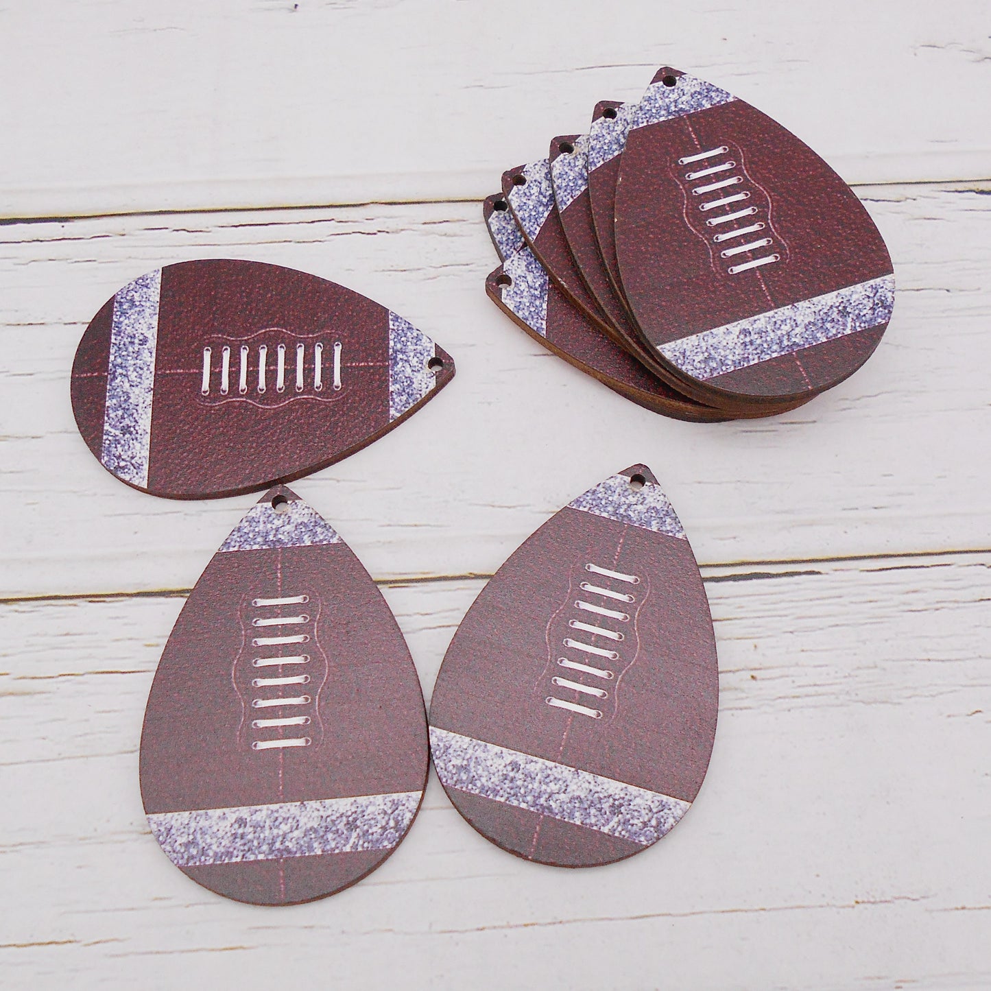 10PCS Wooden American Football Charms - Flat Back DIY Pendants for Jewelry Making (Necklace, Earrings, Bracelet) - Craft Supplies & Decor