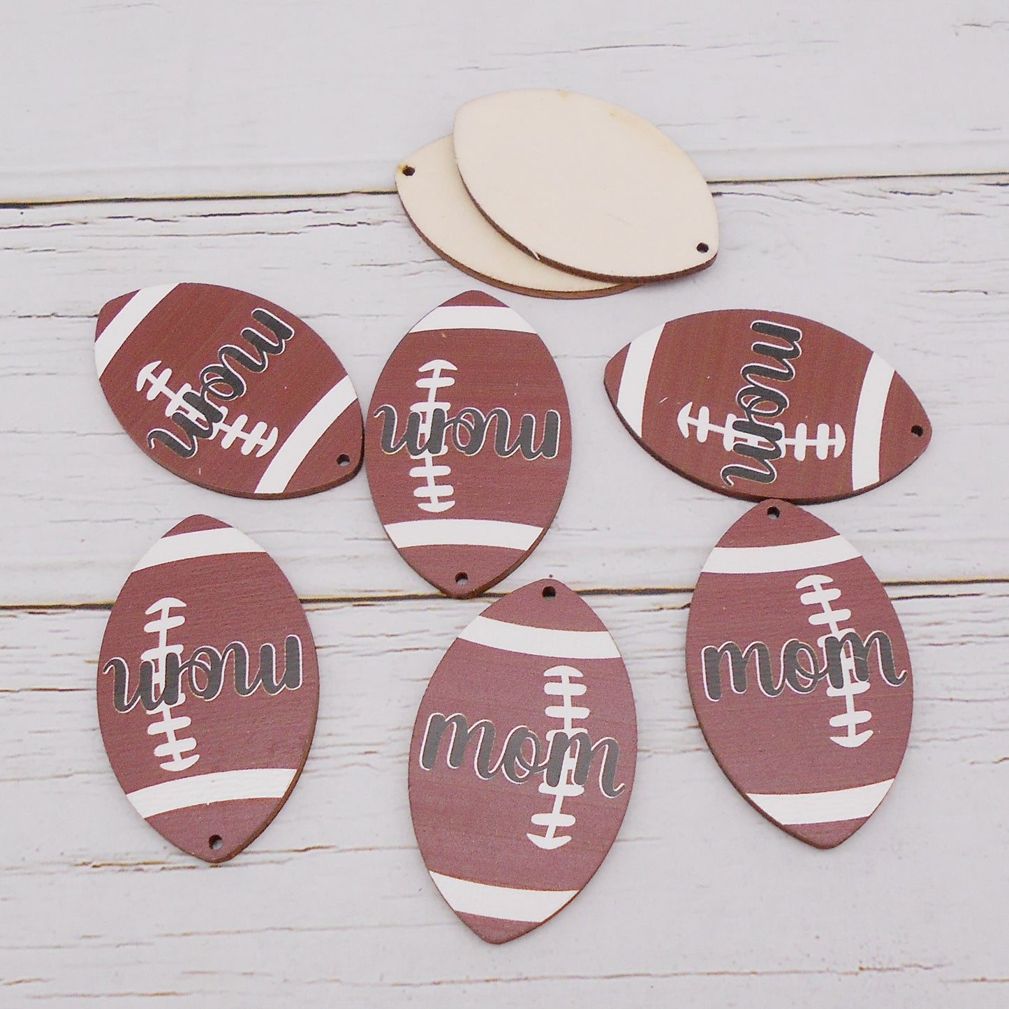 10PCS Wooden American Football Charms - Flat Back DIY Pendants for Jewelry Making (Necklace, Earrings, Bracelet) - Craft Supplies & Decor