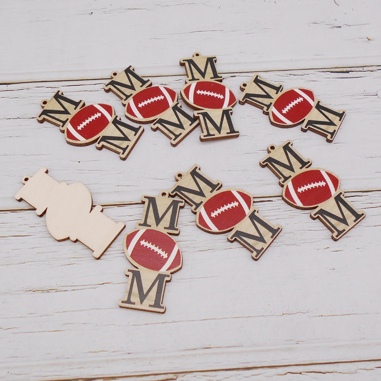 10PCS Wooden American Football Charms - Flat Back DIY Pendants for Jewelry Making (Necklace, Earrings, Bracelet) - Craft Supplies & Decor