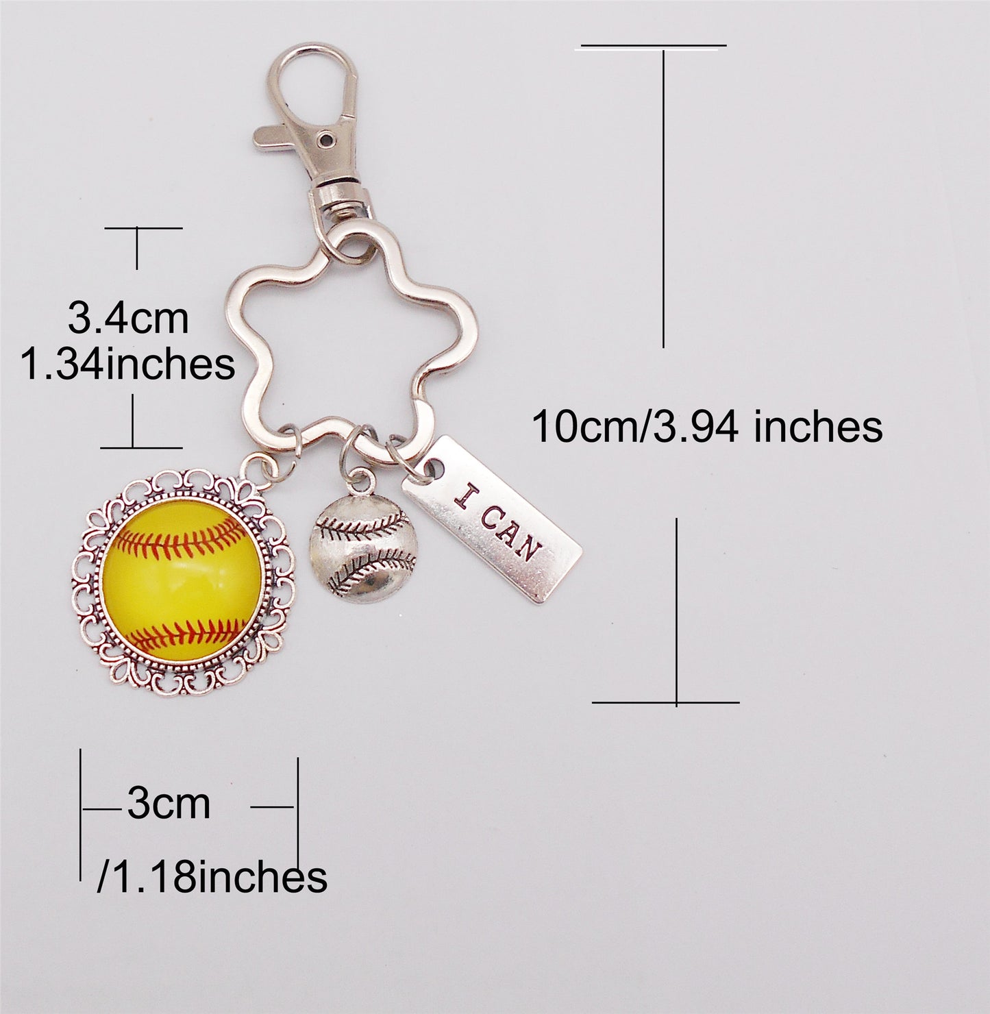 1 Piece Hollow-Out Flower Charm Keychain Alloy Softball Dangle Cabochon Keyring for Car & Home Key Decor