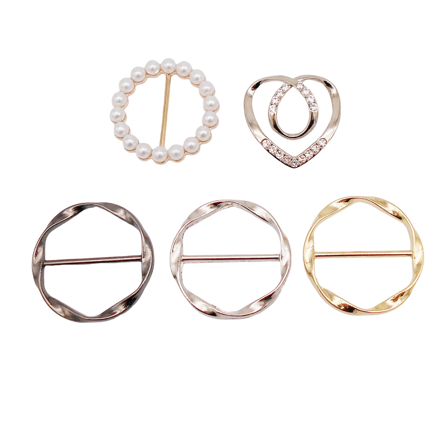 5Pcs Metal Alloy Scarf Clasp Imitation Pearl Round Silk Scarf Buckle Clips Heart Shaped Clasp Dress Hem Weight Clips Decorative Clothing Accessories