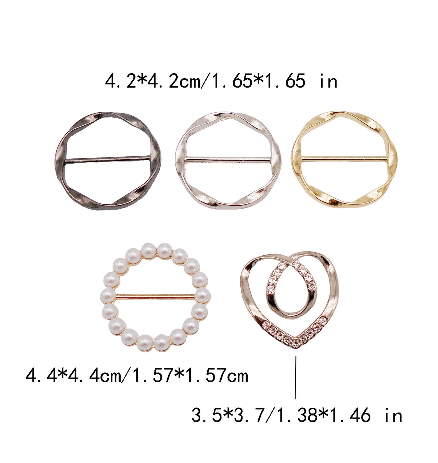 5Pcs Metal Alloy Scarf Clasp Imitation Pearl Round Silk Scarf Buckle Clips Heart Shaped Clasp Dress Hem Weight Clips Decorative Clothing Accessories