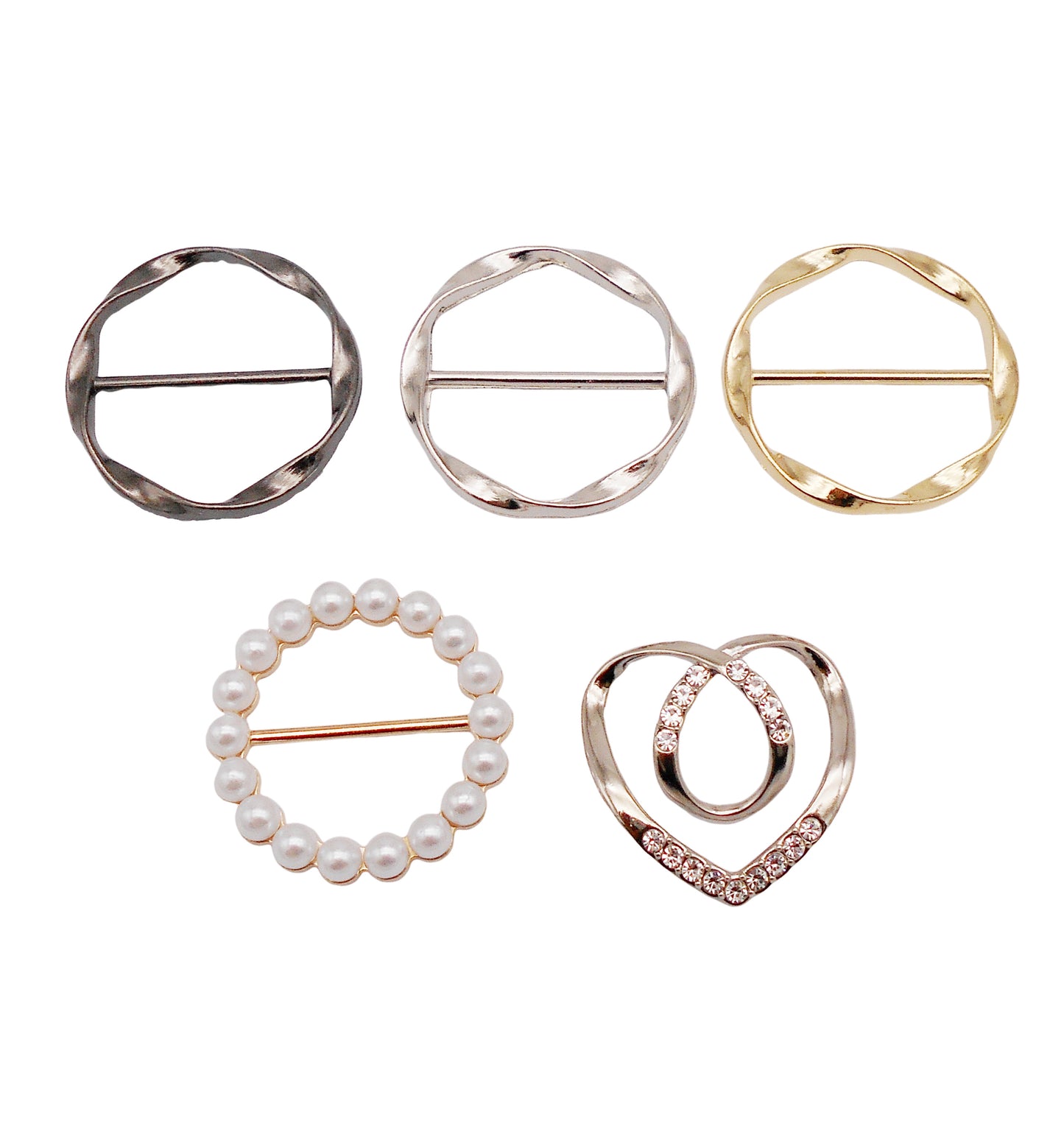 5Pcs Metal Alloy Scarf Clasp Imitation Pearl Round Silk Scarf Buckle Clips Heart Shaped Clasp Dress Hem Weight Clips Decorative Clothing Accessories