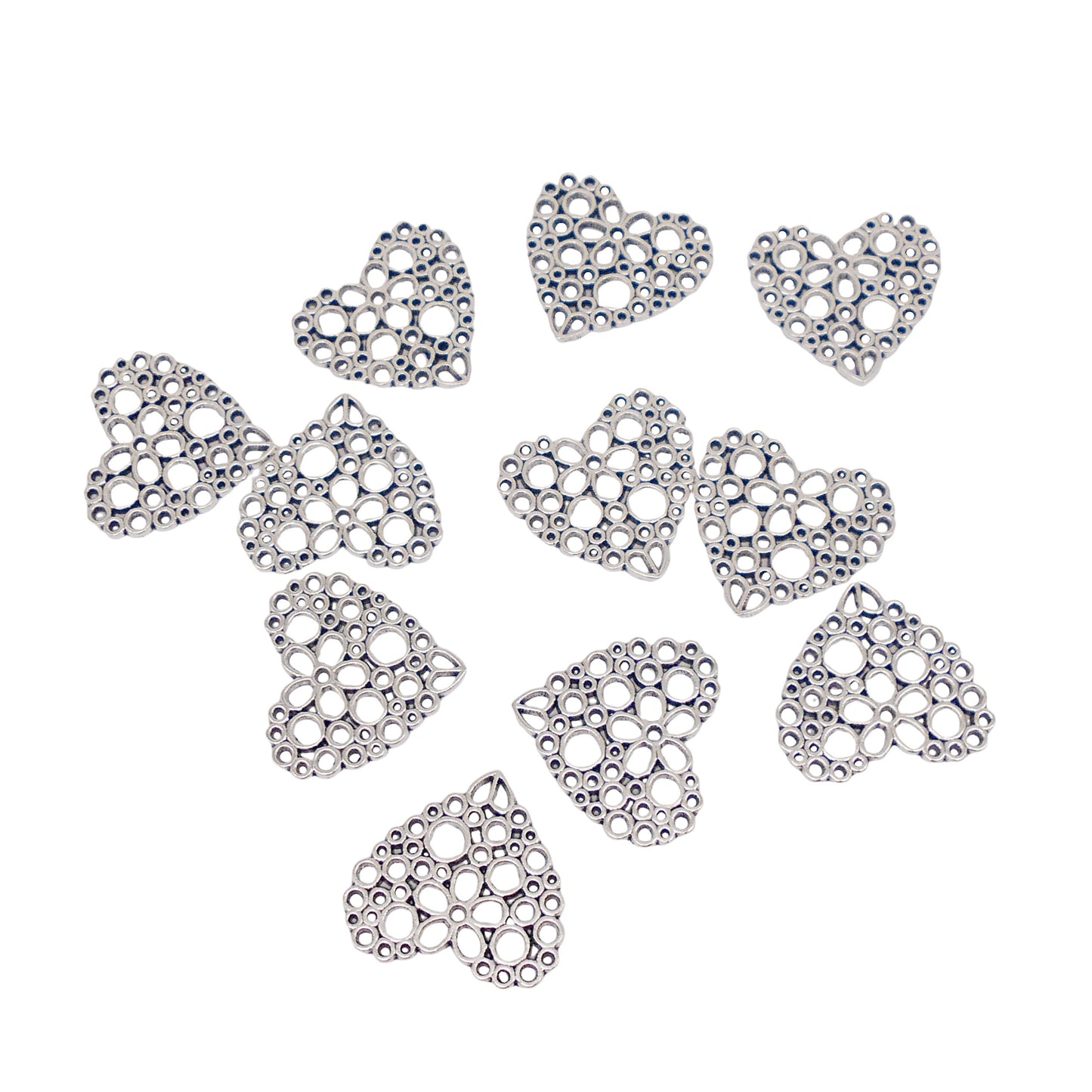 10Pcs 23x24mm Openwork Heart Charms Metal Love Heart Pendants Retro Silver Necklace Bracelet Charms Jewelry Making Accessories DIY Crafts Decor