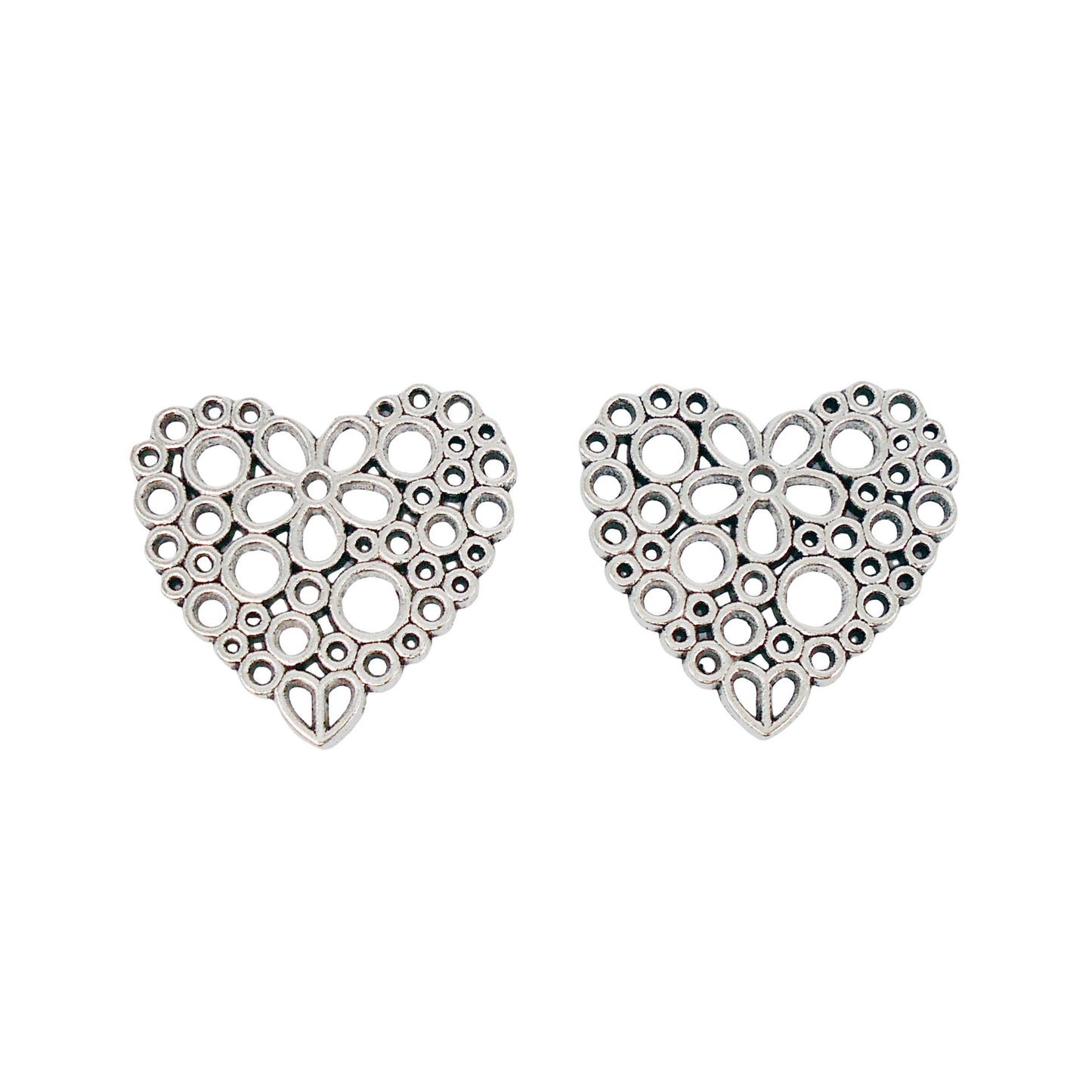 10Pcs 23x24mm Openwork Heart Charms Metal Love Heart Pendants Retro Silver Necklace Bracelet Charms Jewelry Making Accessories DIY Crafts Decor