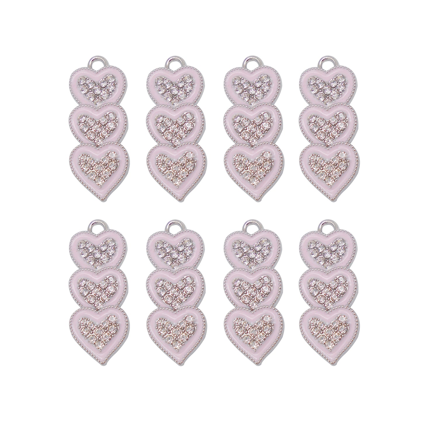 30pcs Pink Alloy Enamel Charms 3 Hearts Rhinestones Pendant for Jewelry Necklace Bracelet Earring Making Keychain Bookmark DIY Craft Findings10pcs/pack