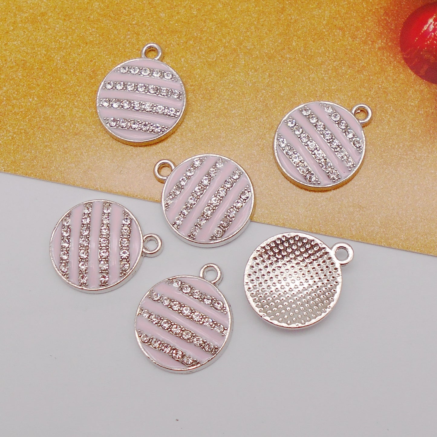 10Pcs Round Dome Enamel Metal Charms with Crystal Stripe - 18x15mm DIY Jewelry Pendants for Necklace, Bracelet Making & Craft Decor