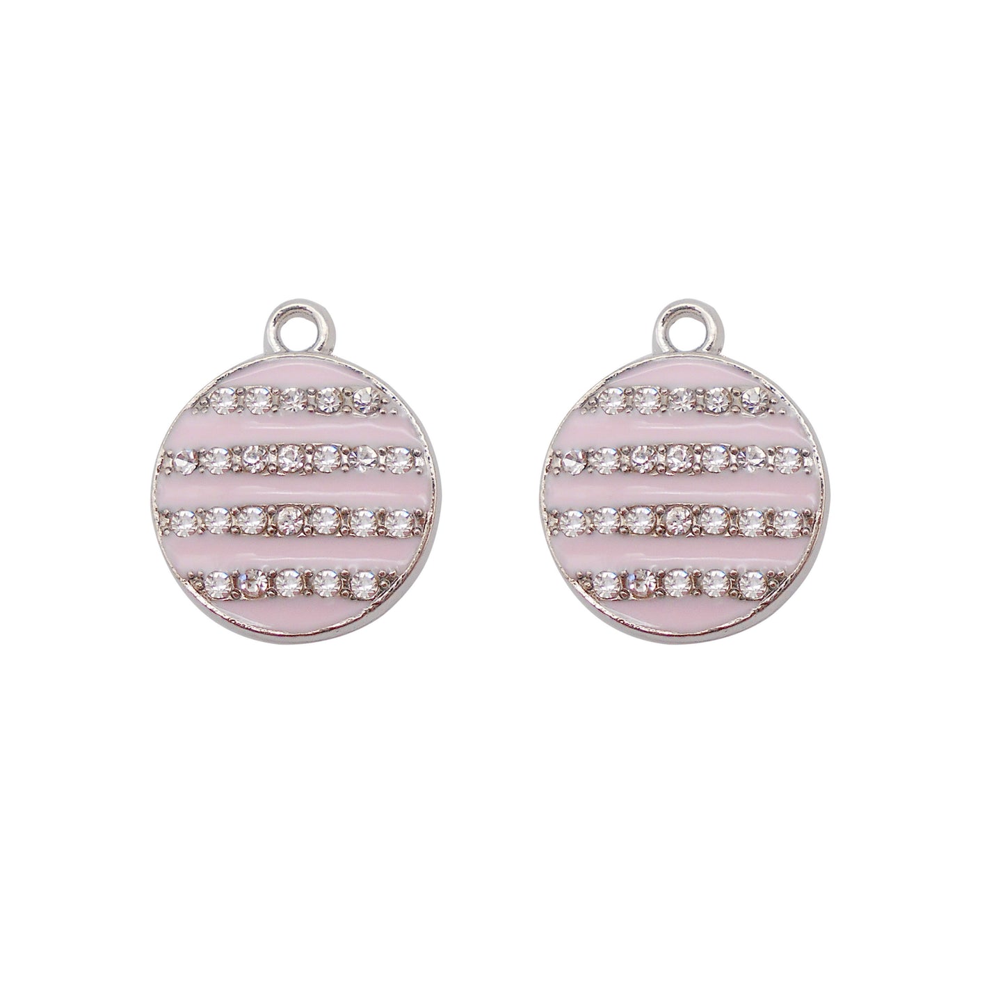 10Pcs Round Dome Enamel Metal Charms with Crystal Stripe - 18x15mm DIY Jewelry Pendants for Necklace, Bracelet Making & Craft Decor