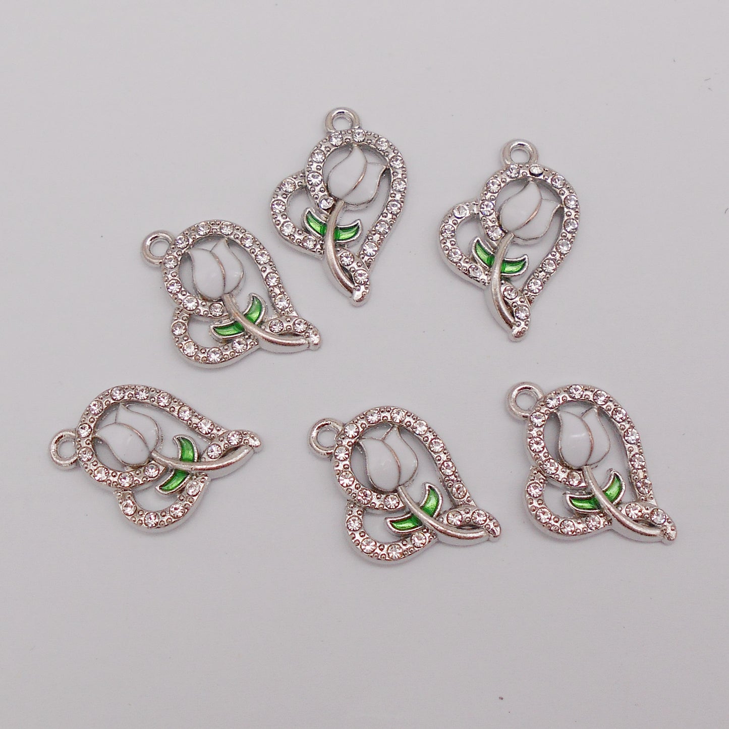 30pcs Pink Heart Rose Alloy Enamel Charms Rhinestones Pendant for Jewelry Necklace Bracelet Earring Making Keychain Bookmark DIY Craft Findings10pcs/pack