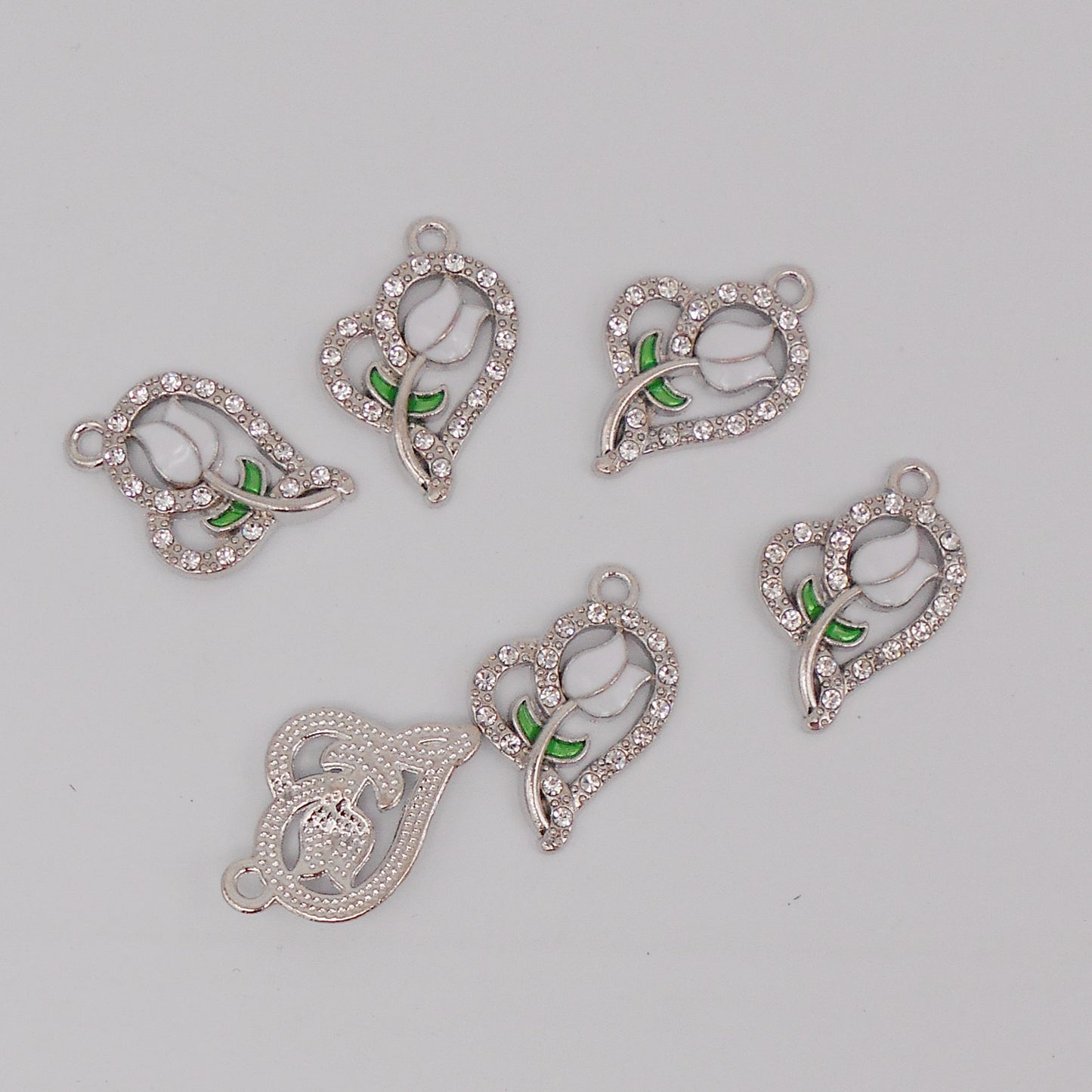 30pcs Pink Heart Rose Alloy Enamel Charms Rhinestones Pendant for Jewelry Necklace Bracelet Earring Making Keychain Bookmark DIY Craft Findings10pcs/pack