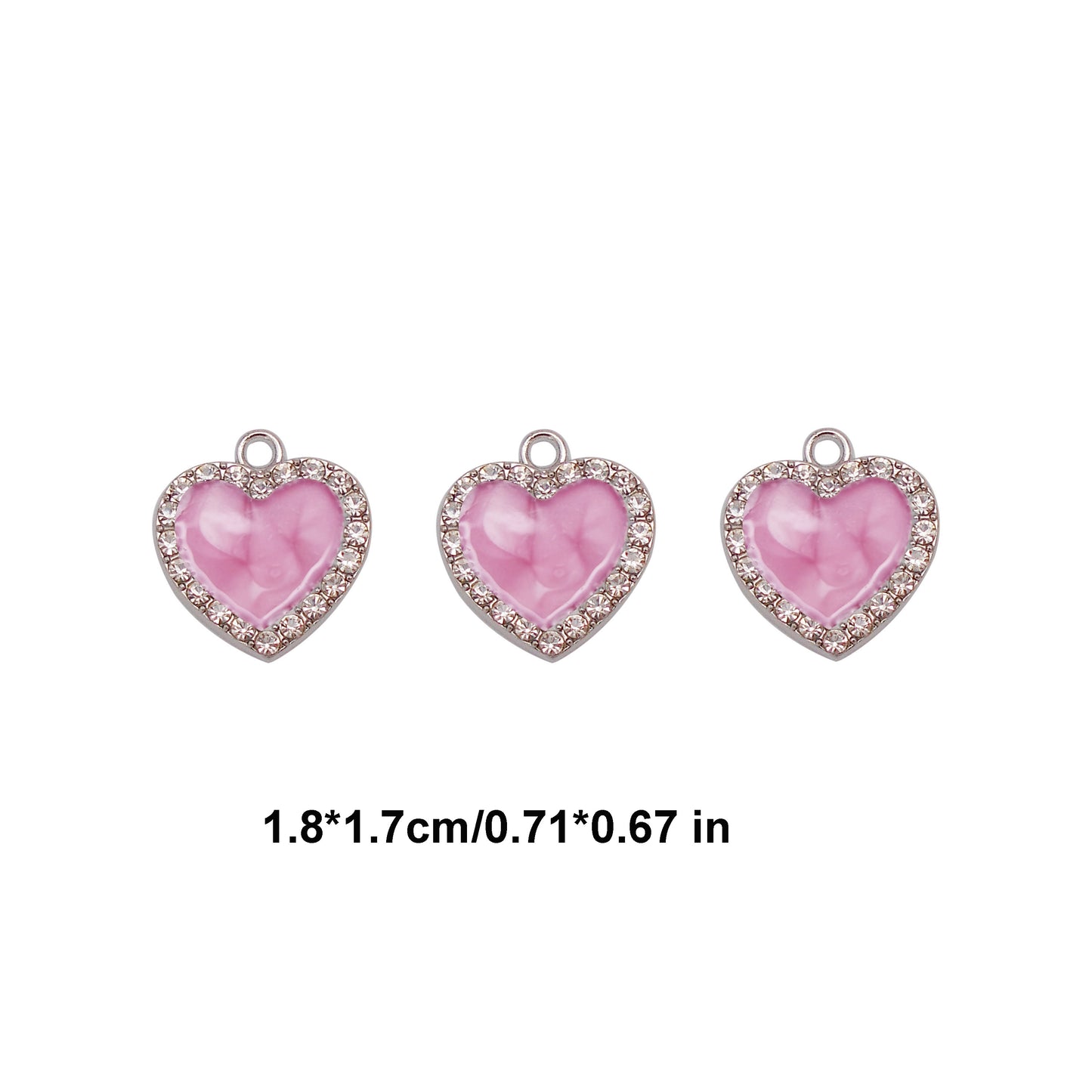 10Pcs Enamel Heart Charms Crystal Bezel Setting Heart Pendants Metal Necklace Bracelet Earrings Charms DIY Jewelry Making Accessories 18x17mm