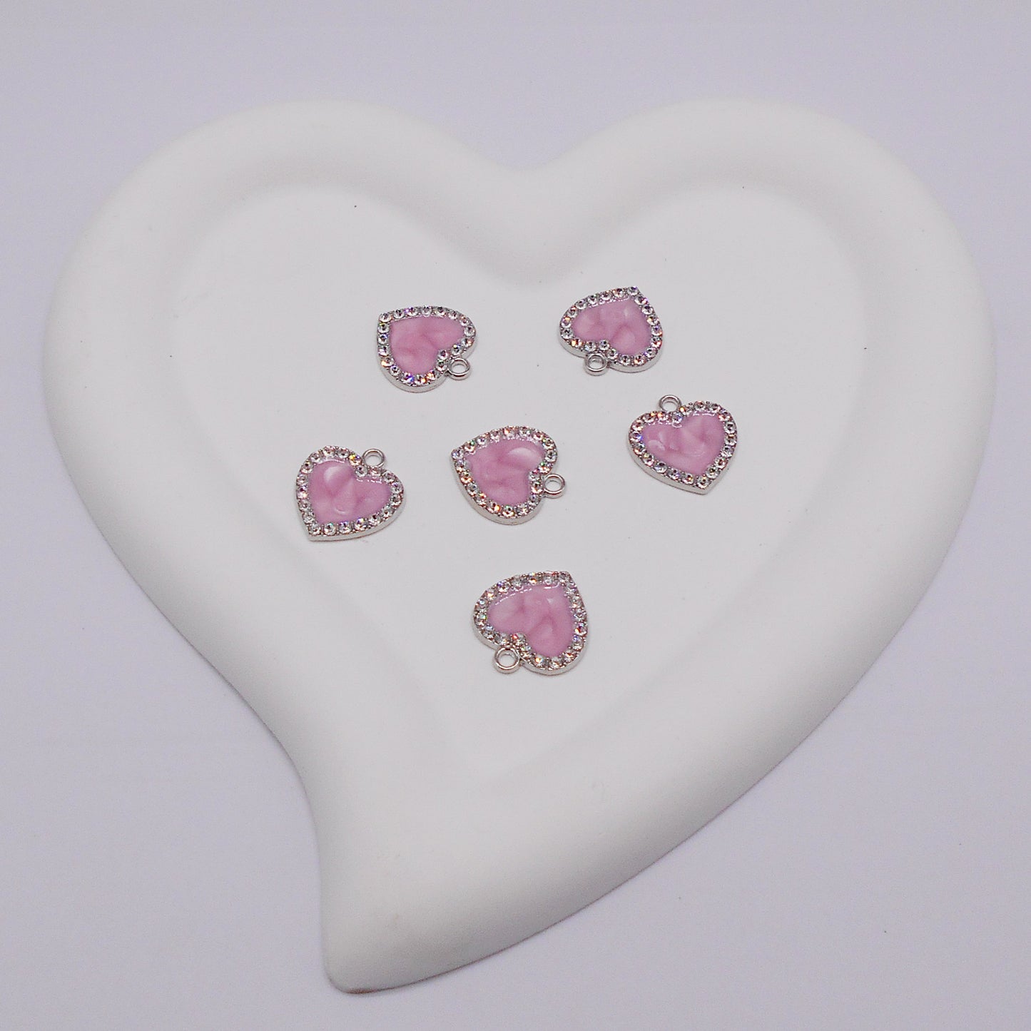 10Pcs Enamel Heart Charms Crystal Bezel Setting Heart Pendants Metal Necklace Bracelet Earrings Charms DIY Jewelry Making Accessories 18x17mm