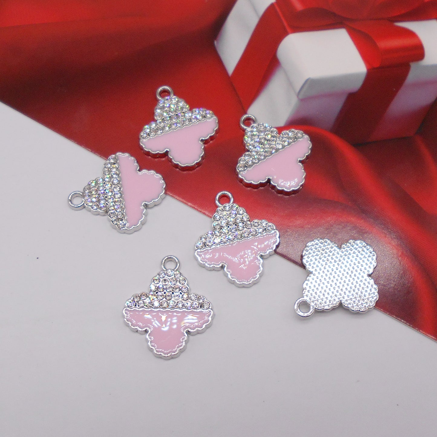 10Pcs Enamel Crystal Floral Pendants Flower Bezel Metal Charms for DIY Jewelry Making Crafts Hairpin Decor Phone Chain Accessories 22x18mm