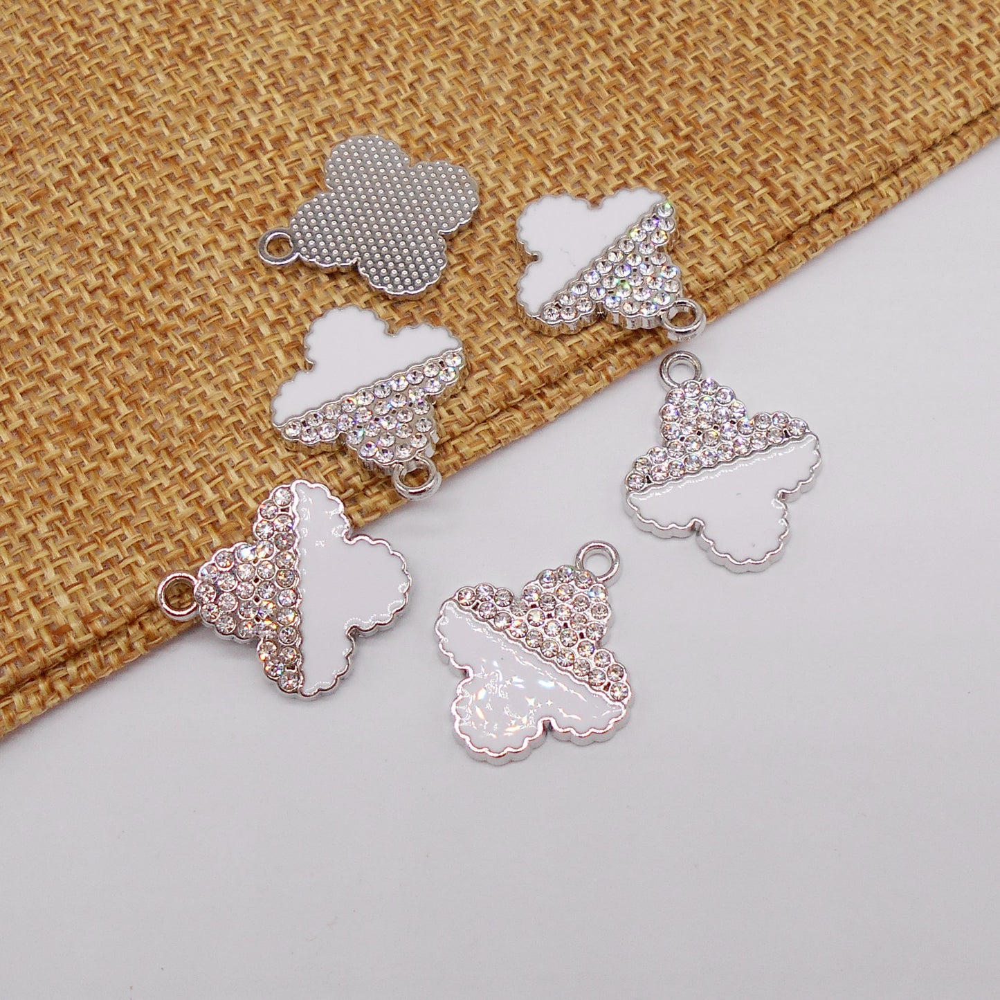 10Pcs Enamel Crystal Floral Pendants Flower Bezel Metal Charms for DIY Jewelry Making Crafts Hairpin Decor Phone Chain Accessories 22x18mm