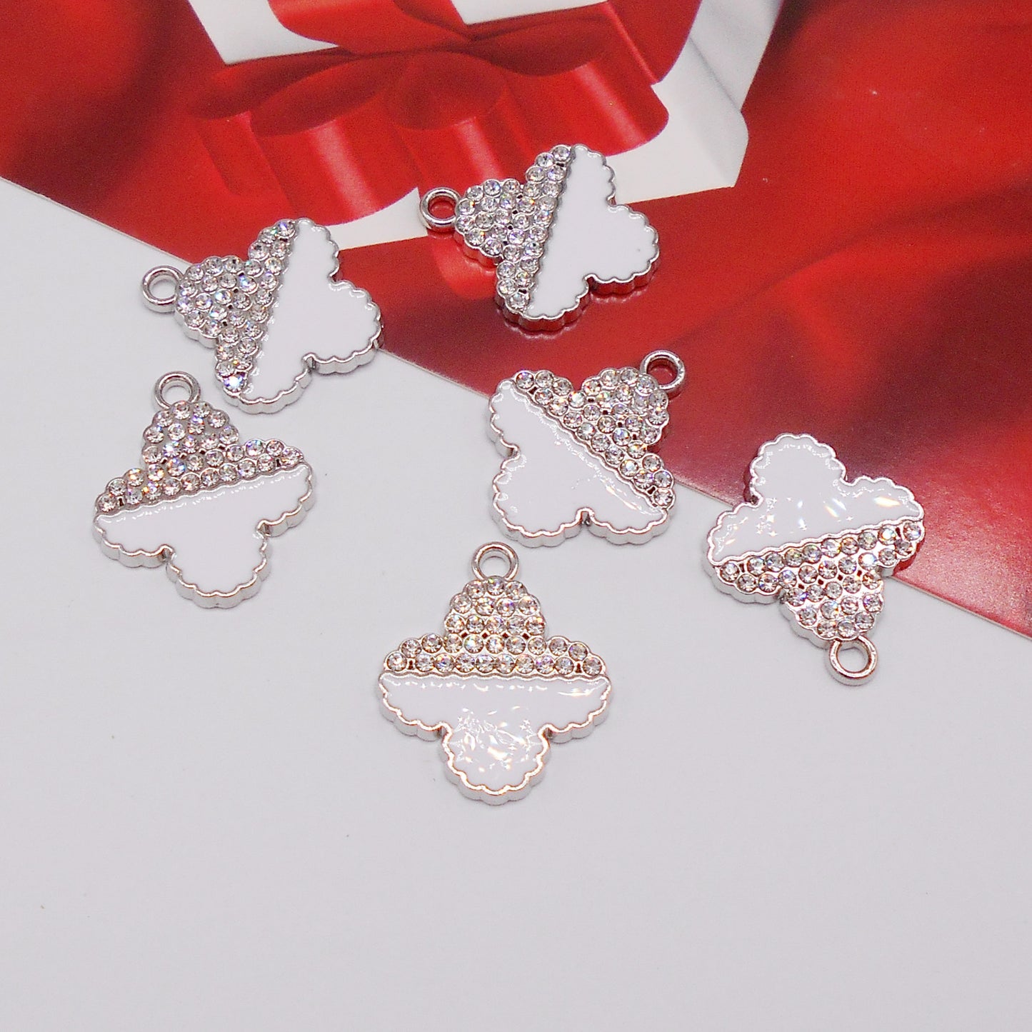 10Pcs Enamel Crystal Floral Pendants Flower Bezel Metal Charms for DIY Jewelry Making Crafts Hairpin Decor Phone Chain Accessories 22x18mm