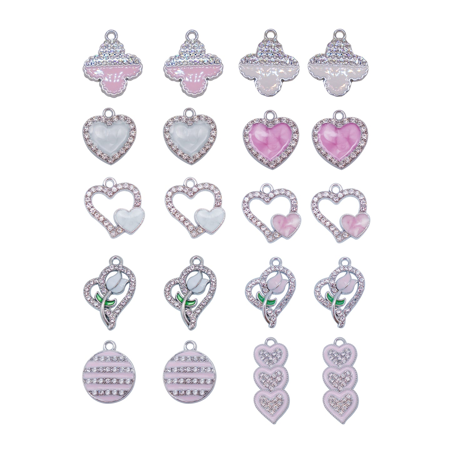 30pcs Mixed Pink Heart Rose Enamel Charms Rhinestones Pendant for Jewelry Necklace Bracelet Earring Making Keychain Bookmark DIY Craft Findings