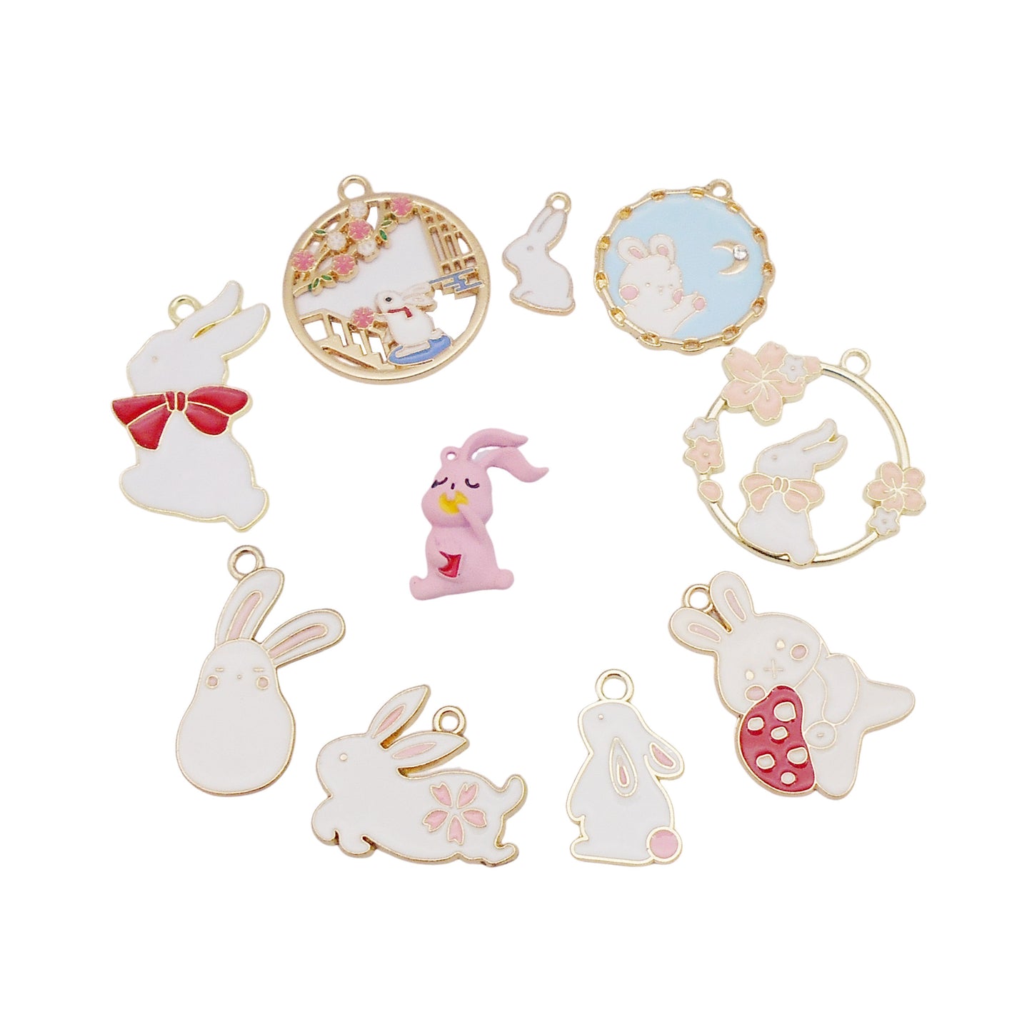 30PCS Enamel Charms Alloy Bunny Easter Pendant for Jewelry Necklace Bracelet Earring Making Keychain Bookmark DIY Craft Findings