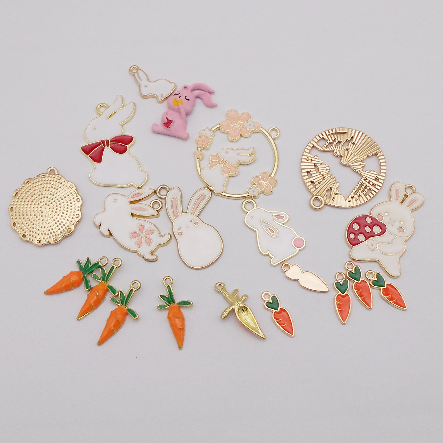 20PCS Enamel Easter Rabbit Charms Alloy Bunny Carrot Pendants for Jewelry Necklace Bracelet Earring Making Accessories DIY Crafts Decor