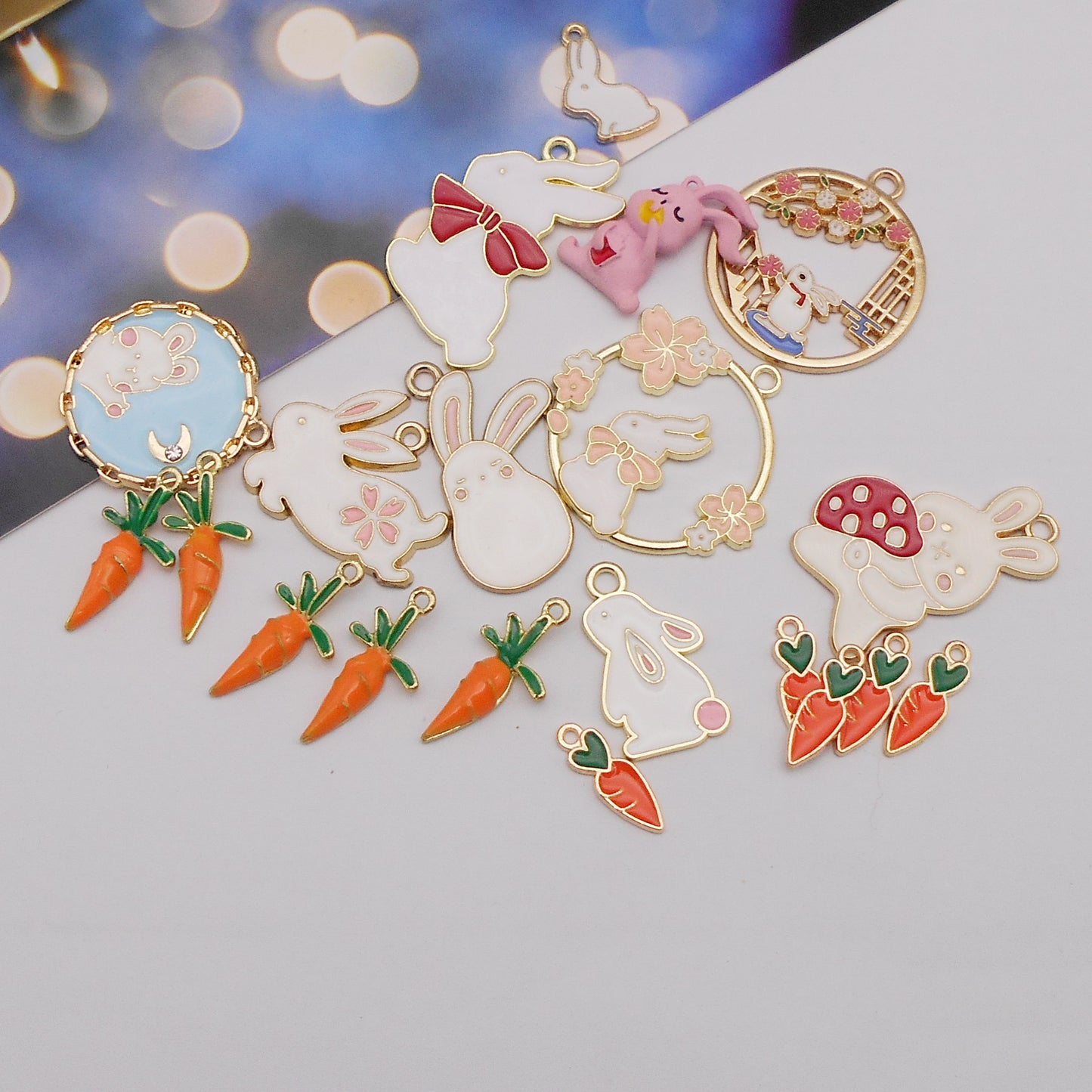 20PCS Enamel Easter Rabbit Charms Alloy Bunny Carrot Pendants for Jewelry Necklace Bracelet Earring Making Accessories DIY Crafts Decor