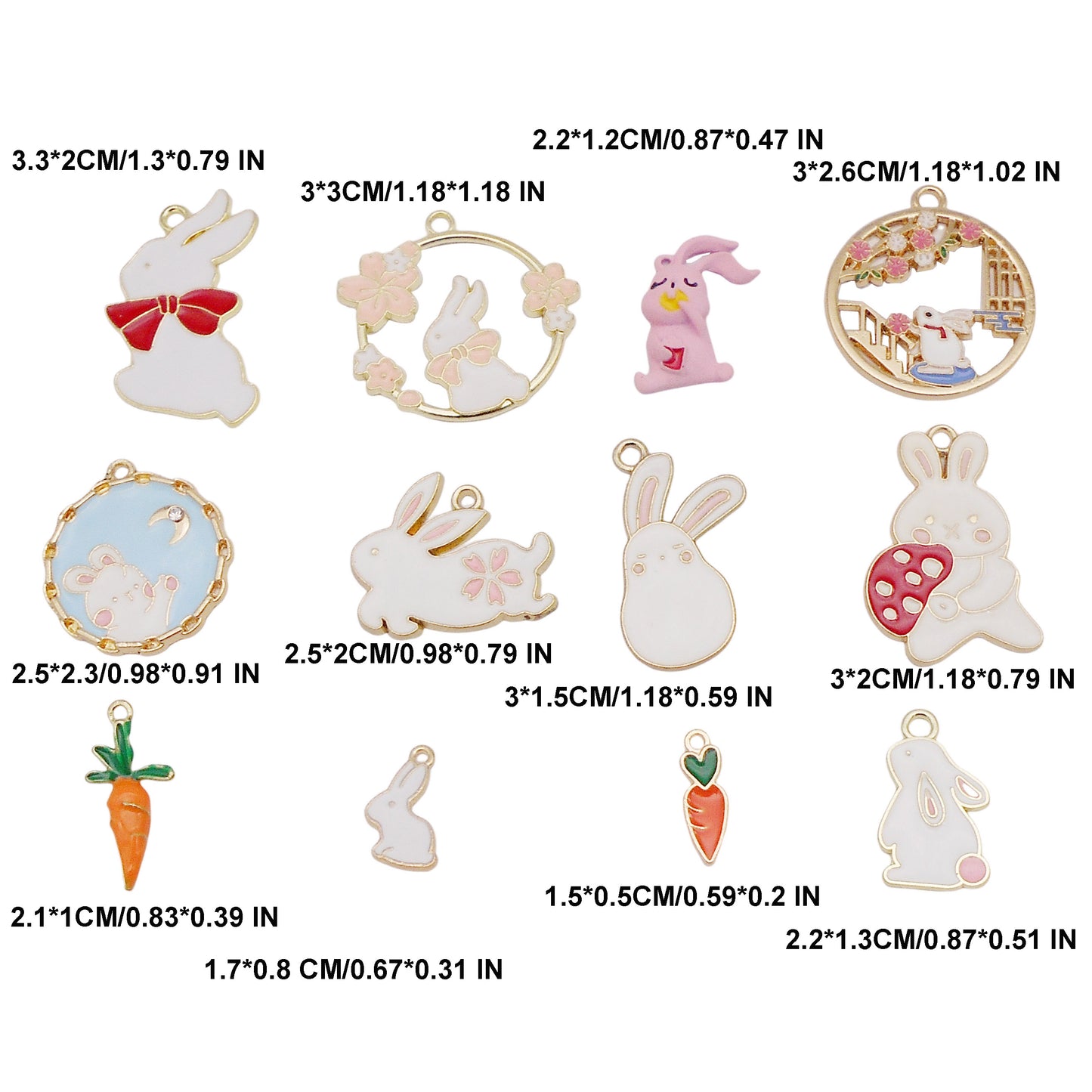 20PCS Enamel Easter Rabbit Charms Alloy Bunny Carrot Pendants for Jewelry Necklace Bracelet Earring Making Accessories DIY Crafts Decor