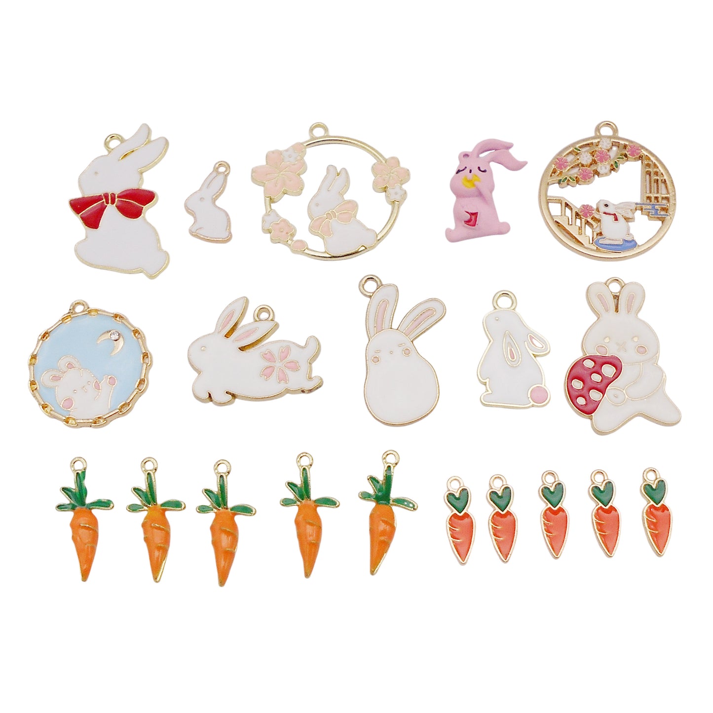 20PCS Enamel Easter Rabbit Charms Alloy Bunny Carrot Pendants for Jewelry Necklace Bracelet Earring Making Accessories DIY Crafts Decor