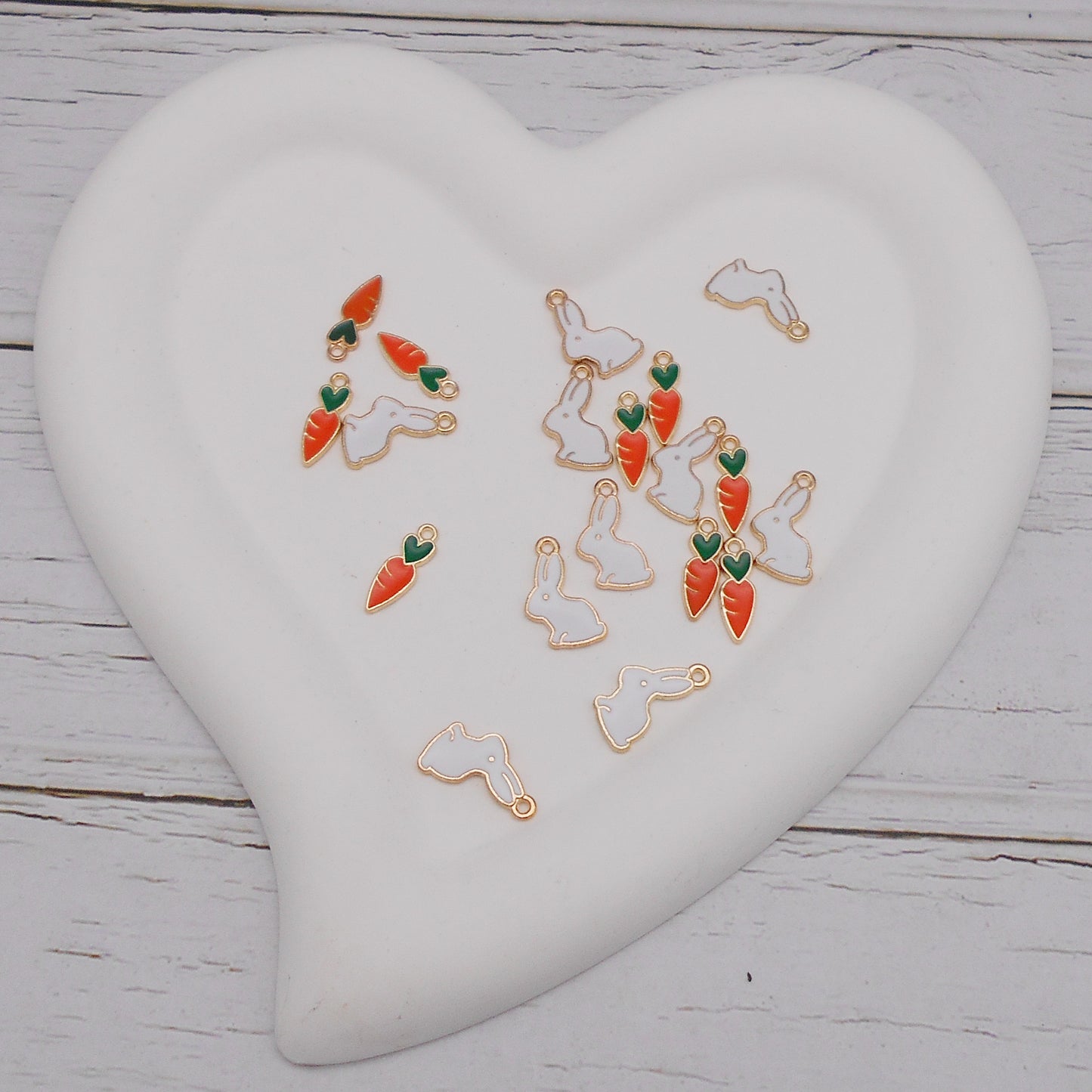 10PCS Easter Enamel White Rabbit Charms Alloy Bunny Carrot Pendants for DIY Jewelry Accessories Necklace Bracelet Earring Crafts Decor Keychain Dangle Making Supplies