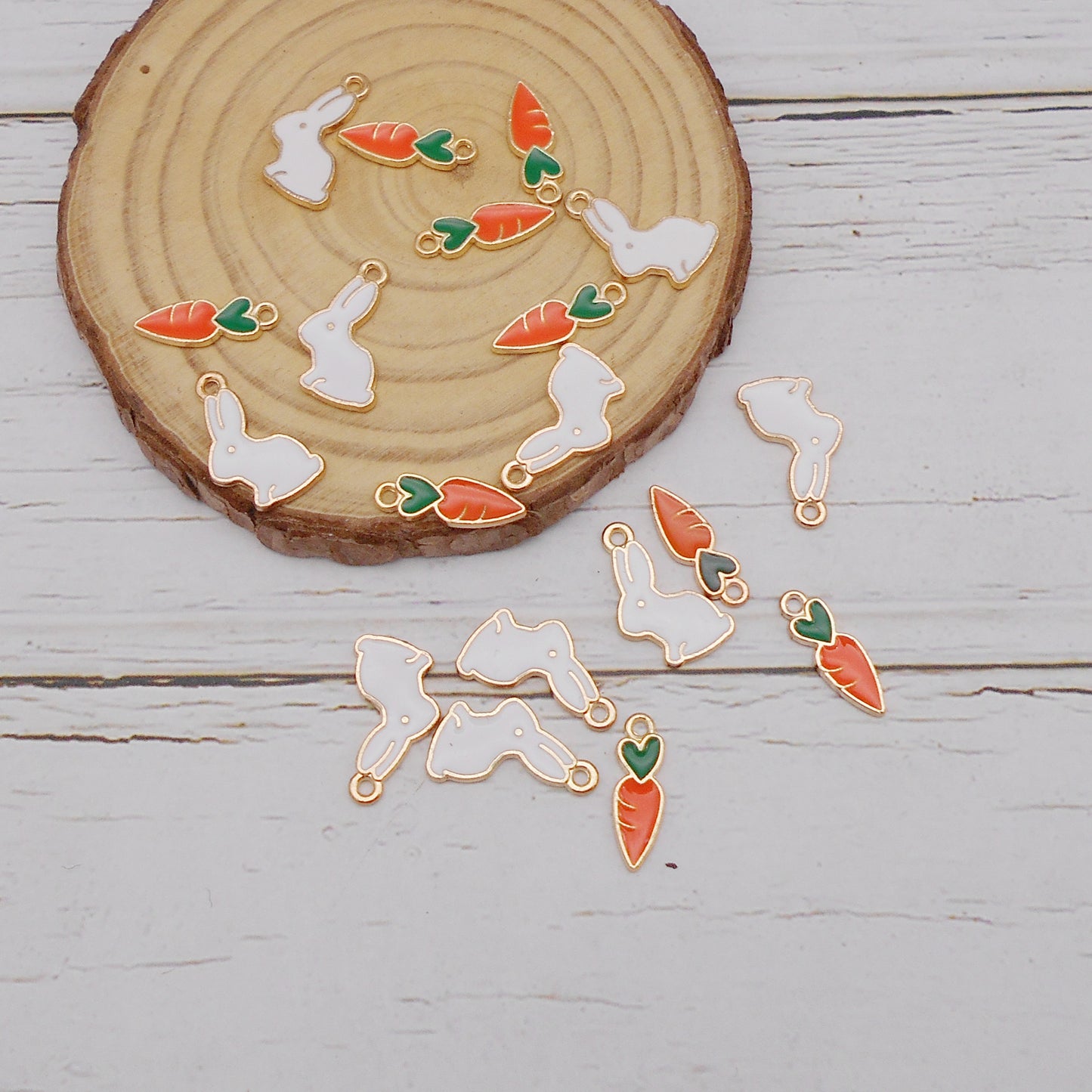 10PCS Easter Enamel White Rabbit Charms Alloy Bunny Carrot Pendants for DIY Jewelry Accessories Necklace Bracelet Earring Crafts Decor Keychain Dangle Making Supplies