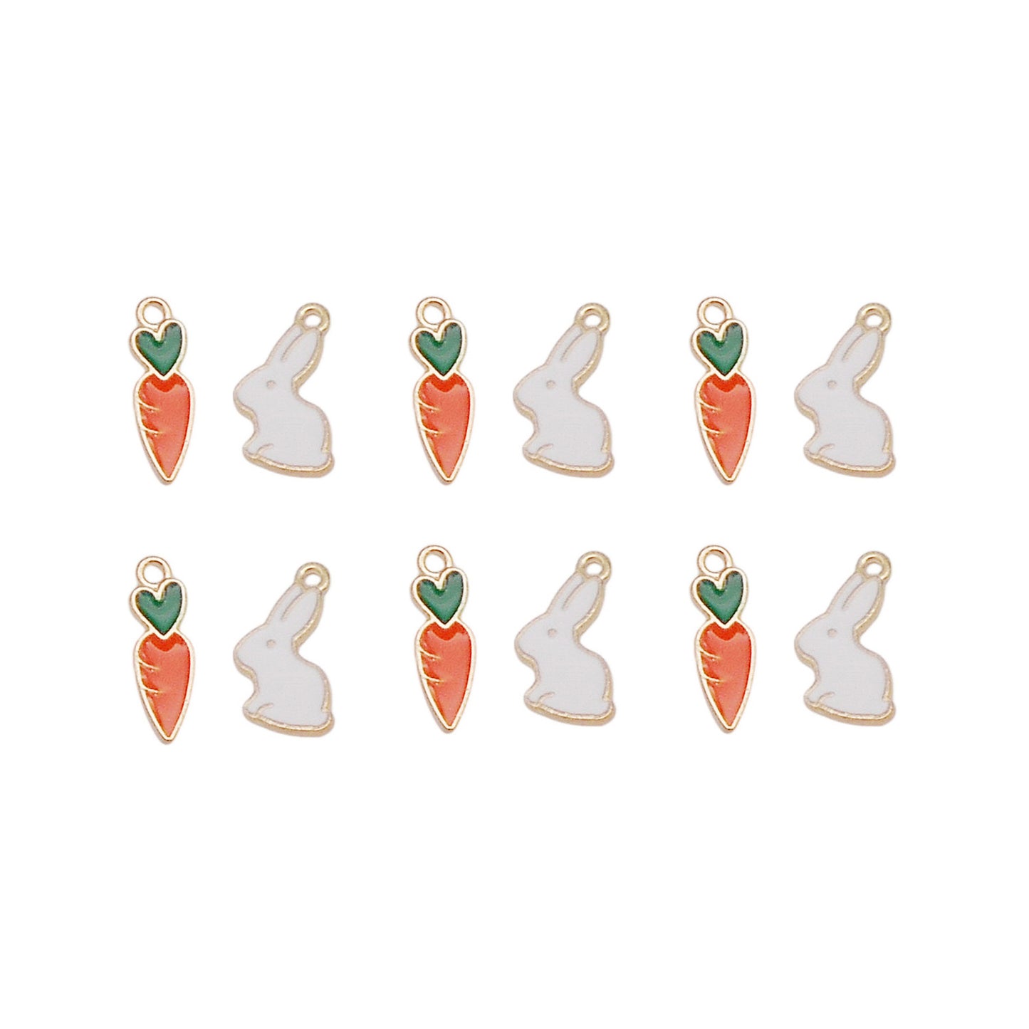 10PCS Easter Enamel White Rabbit Charms Alloy Bunny Carrot Pendants for DIY Jewelry Accessories Necklace Bracelet Earring Crafts Decor Keychain Dangle Making Supplies